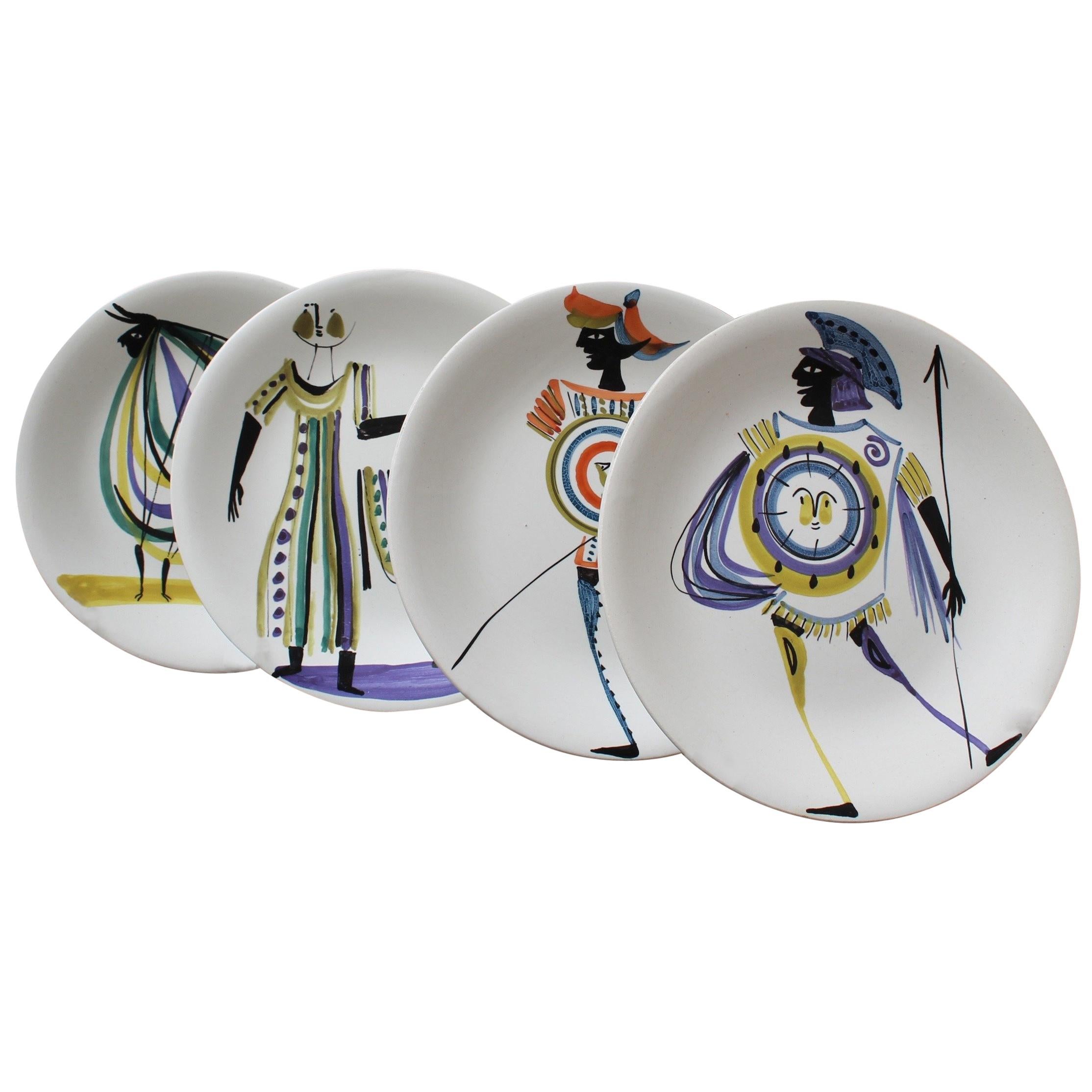 Set of Four Decorative Plates by Roger Capron, circa 1950s