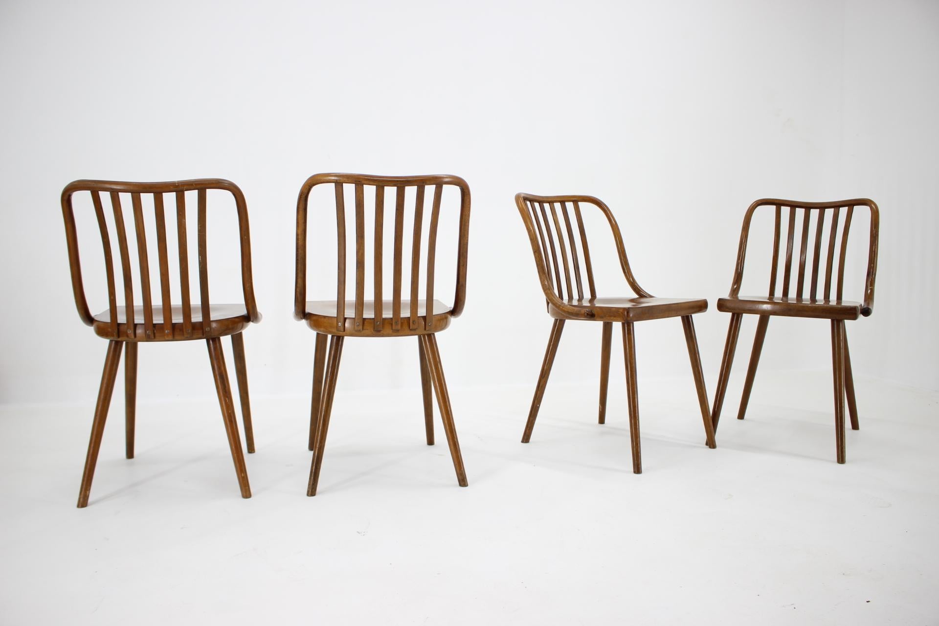 Wood Set of Four Design Antonin Suman Dining Chairs, Czechoslovakia, 1960s For Sale