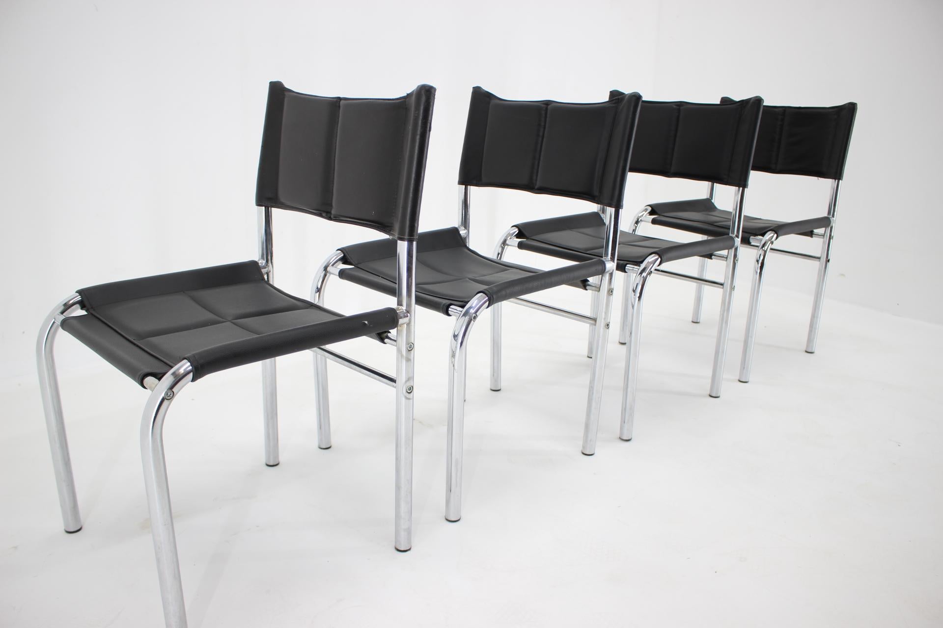 Fabric Set of Four Design Chrome Dining Chairs by Viliam Chlebo, Czechoslovakia, 1980s For Sale