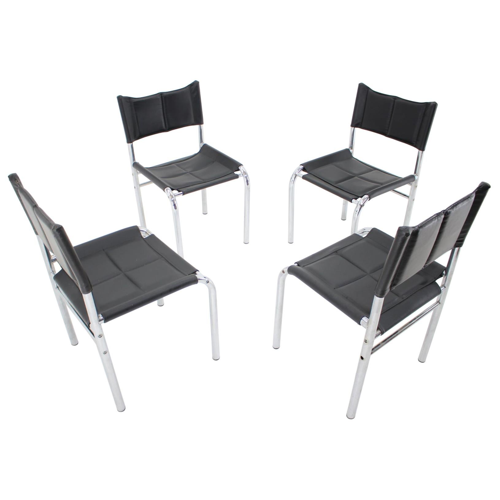 Set of Four Design Chrome Dining Chairs by Viliam Chlebo, Czechoslovakia, 1980s
