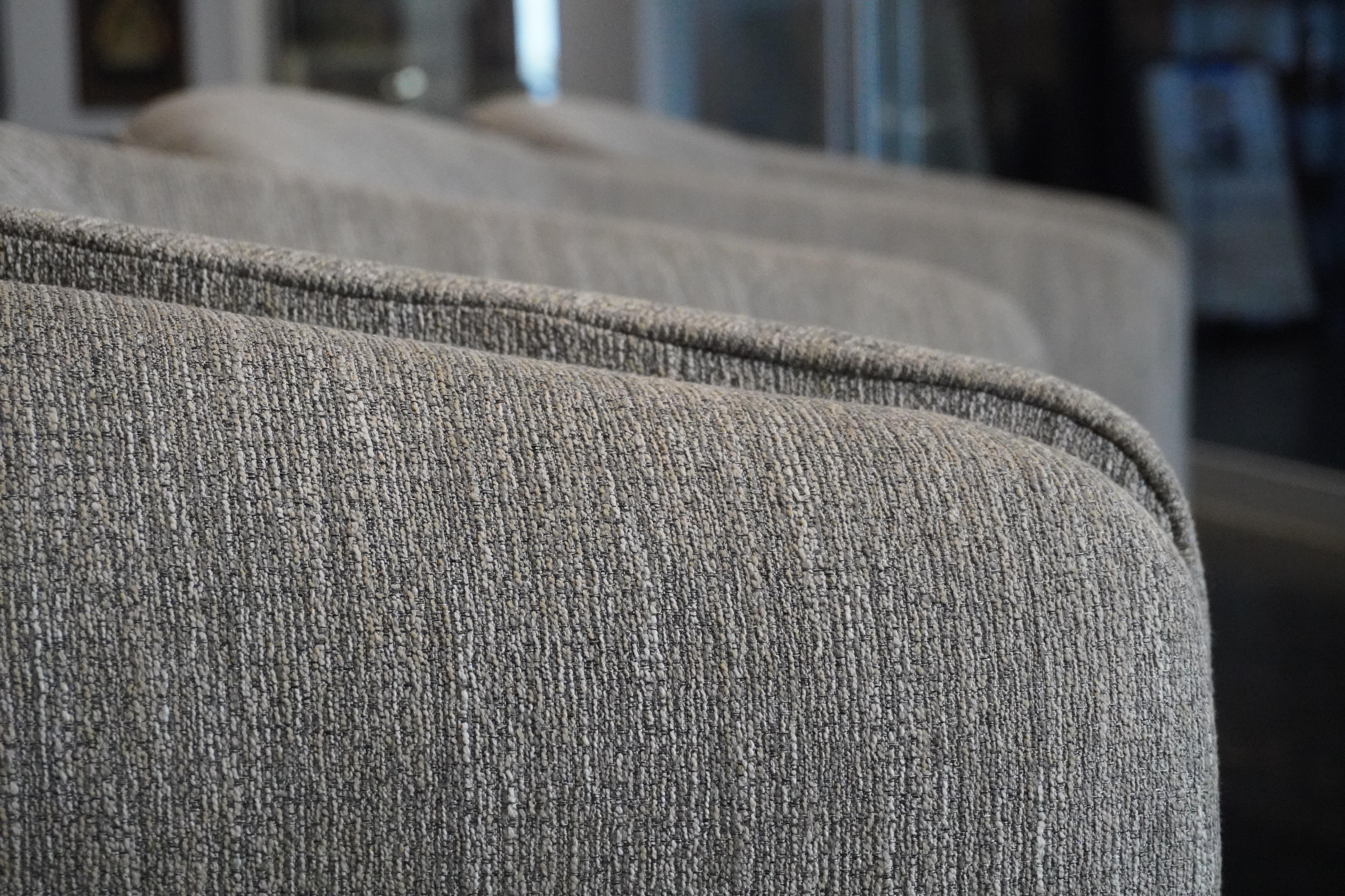 Late 20th Century Set of Four Designer Mid-Century Upholstered Barrel Back DiningChairs on Castors For Sale