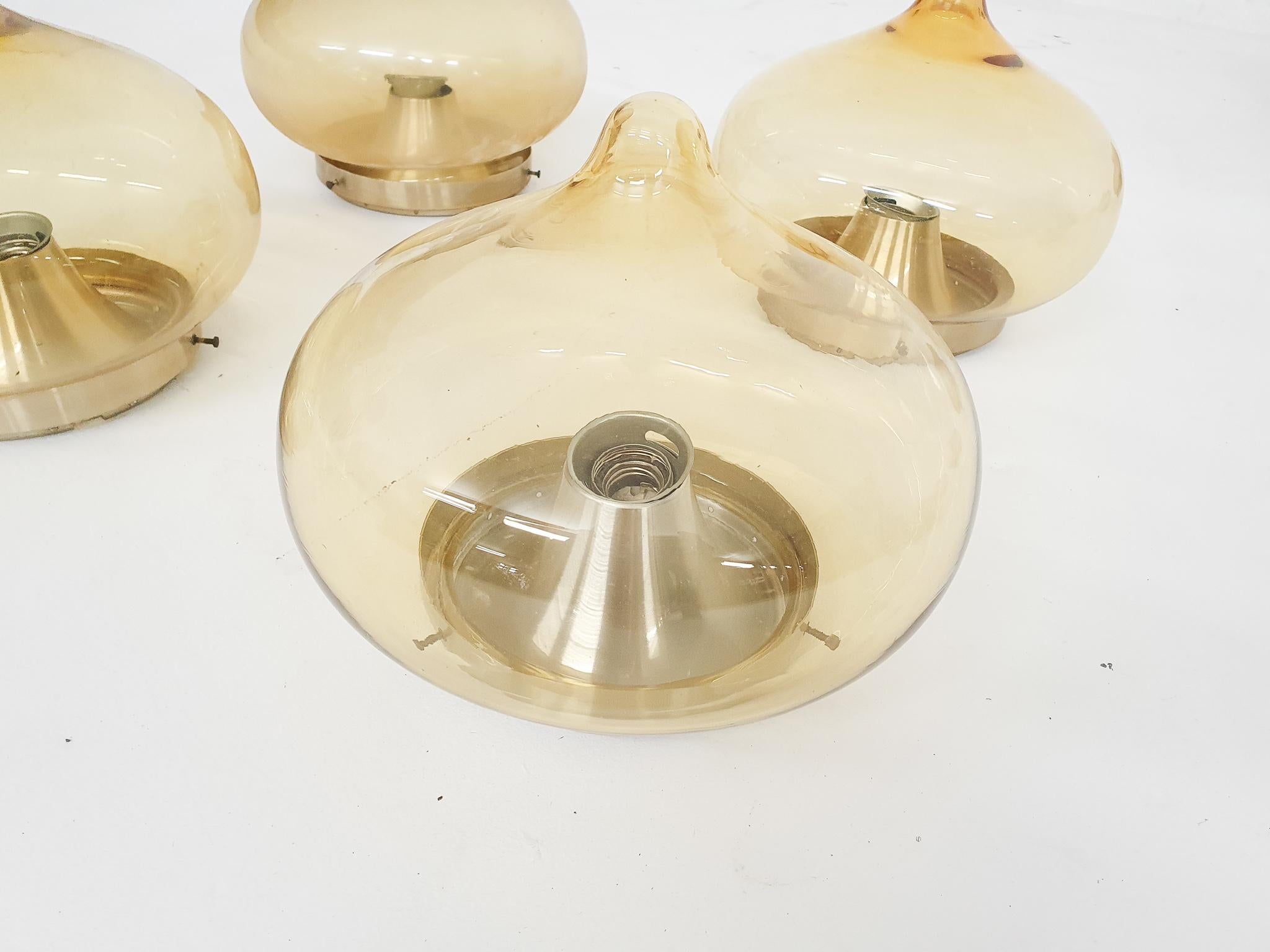 Mid-Century Modern Set of four Dijkstra glass wall or ceiling lights “Drop” The Netherlands, 1960's For Sale