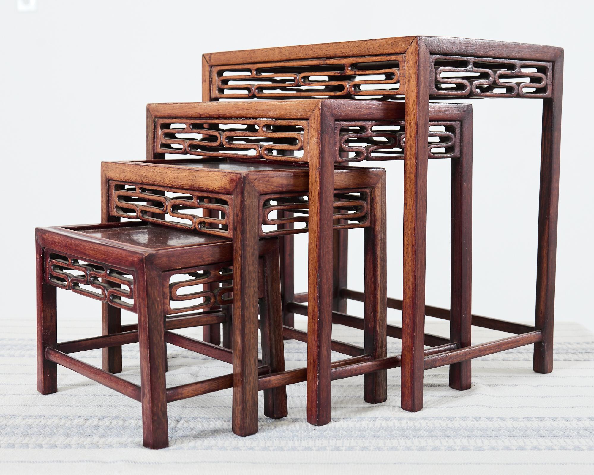 Set of Four Diminutive Chinese Export Hardwood Nesting Tables For Sale 5