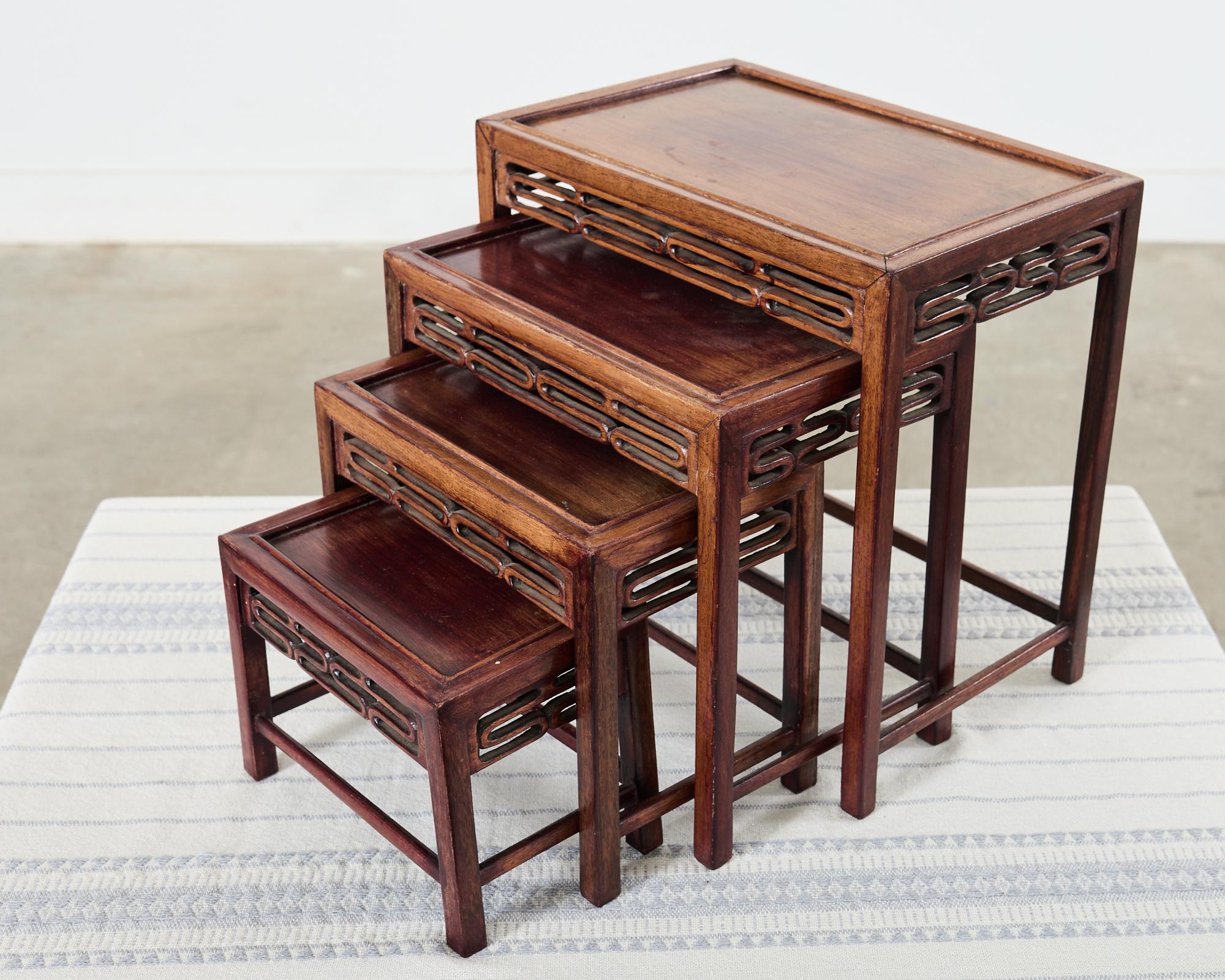 Set of Four Diminutive Chinese Export Hardwood Nesting Tables For Sale 6