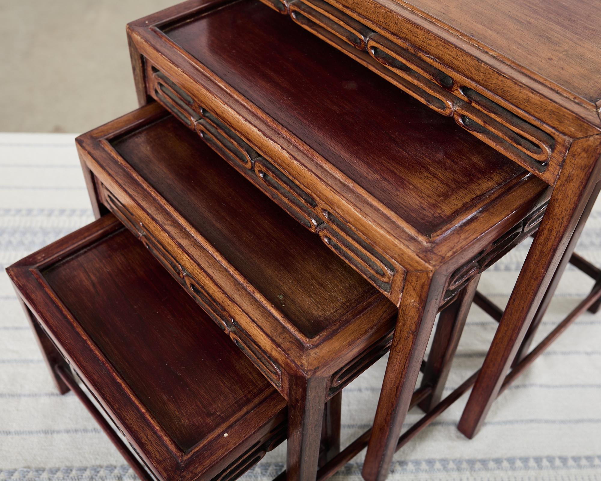 Set of Four Diminutive Chinese Export Hardwood Nesting Tables For Sale 7