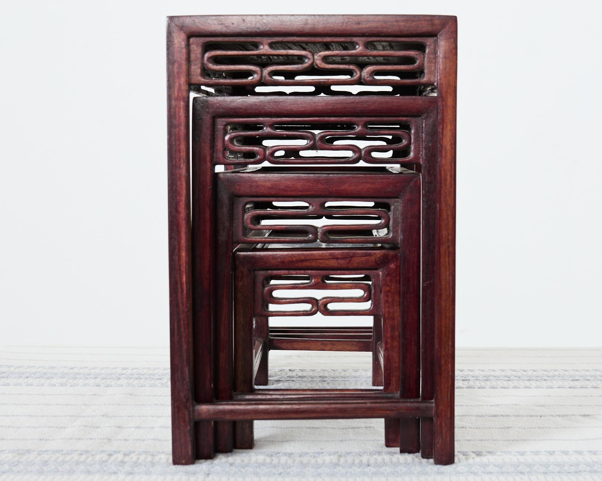 Set of Four Diminutive Chinese Export Hardwood Nesting Tables For Sale 8