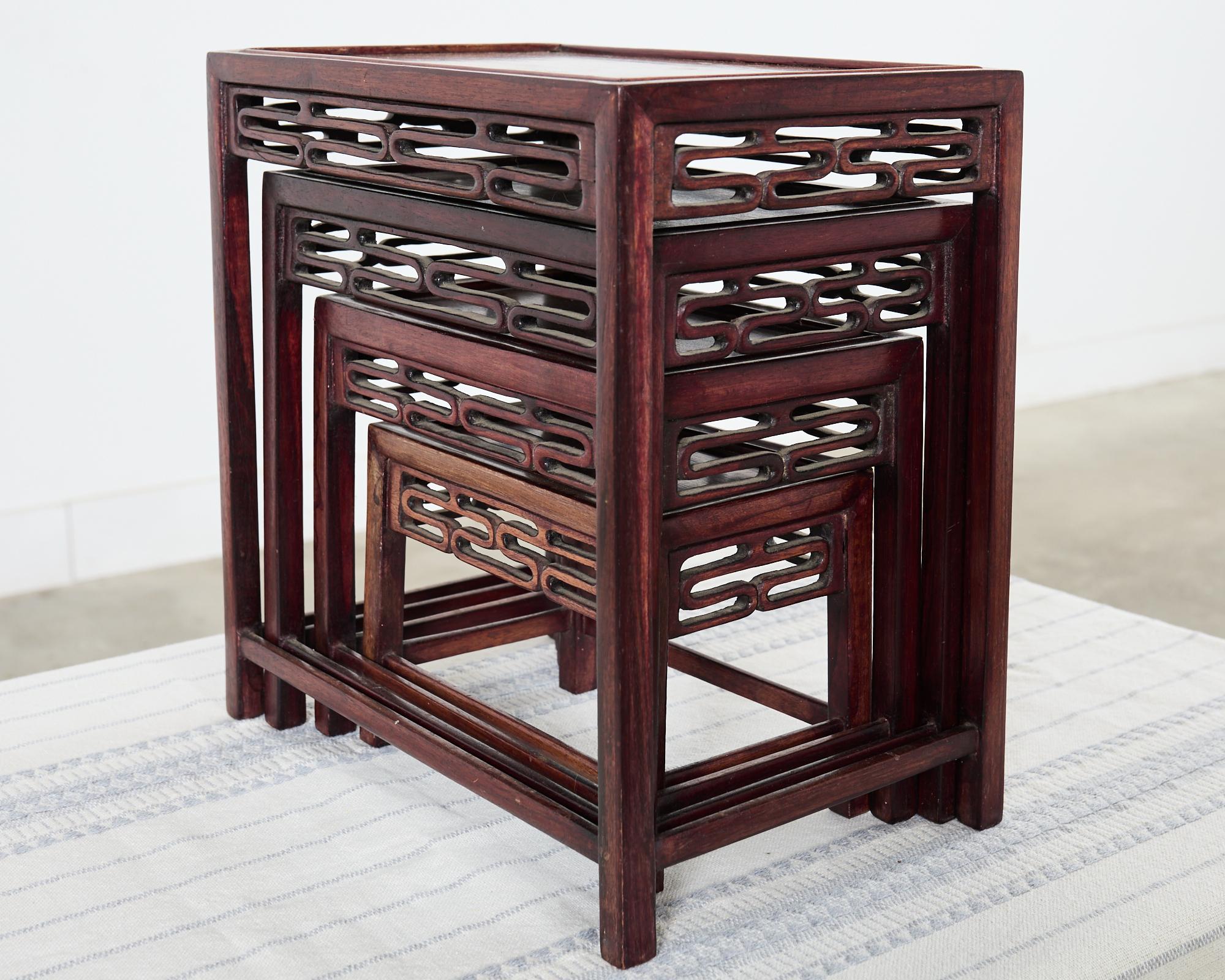 Set of Four Diminutive Chinese Export Hardwood Nesting Tables For Sale 9