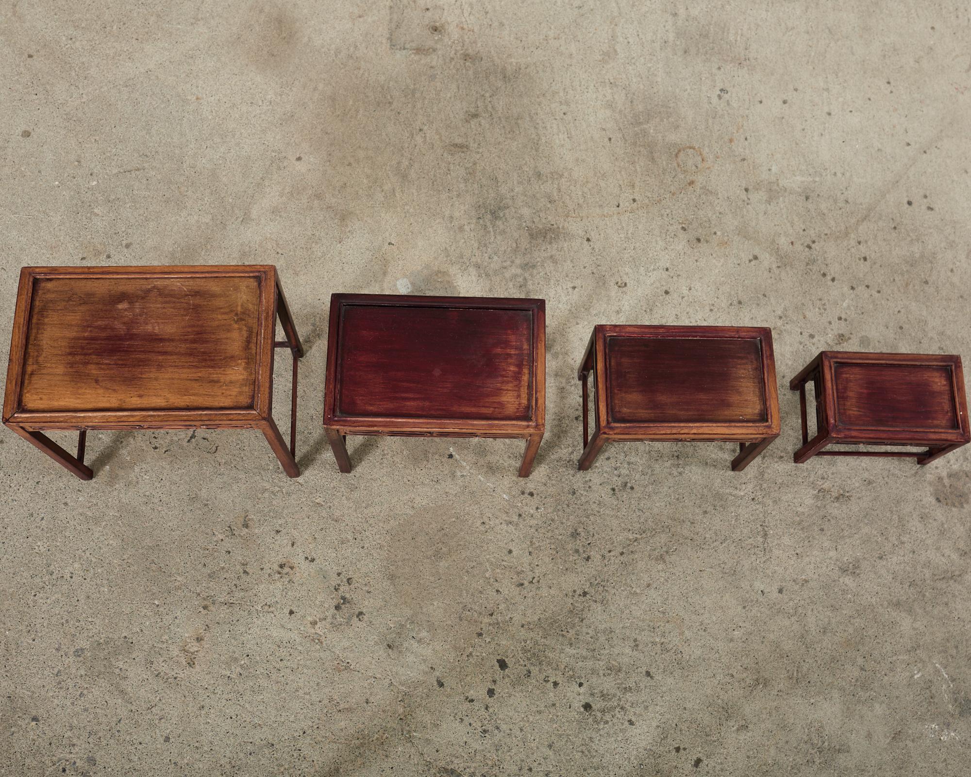 Set of Four Diminutive Chinese Export Hardwood Nesting Tables For Sale 11