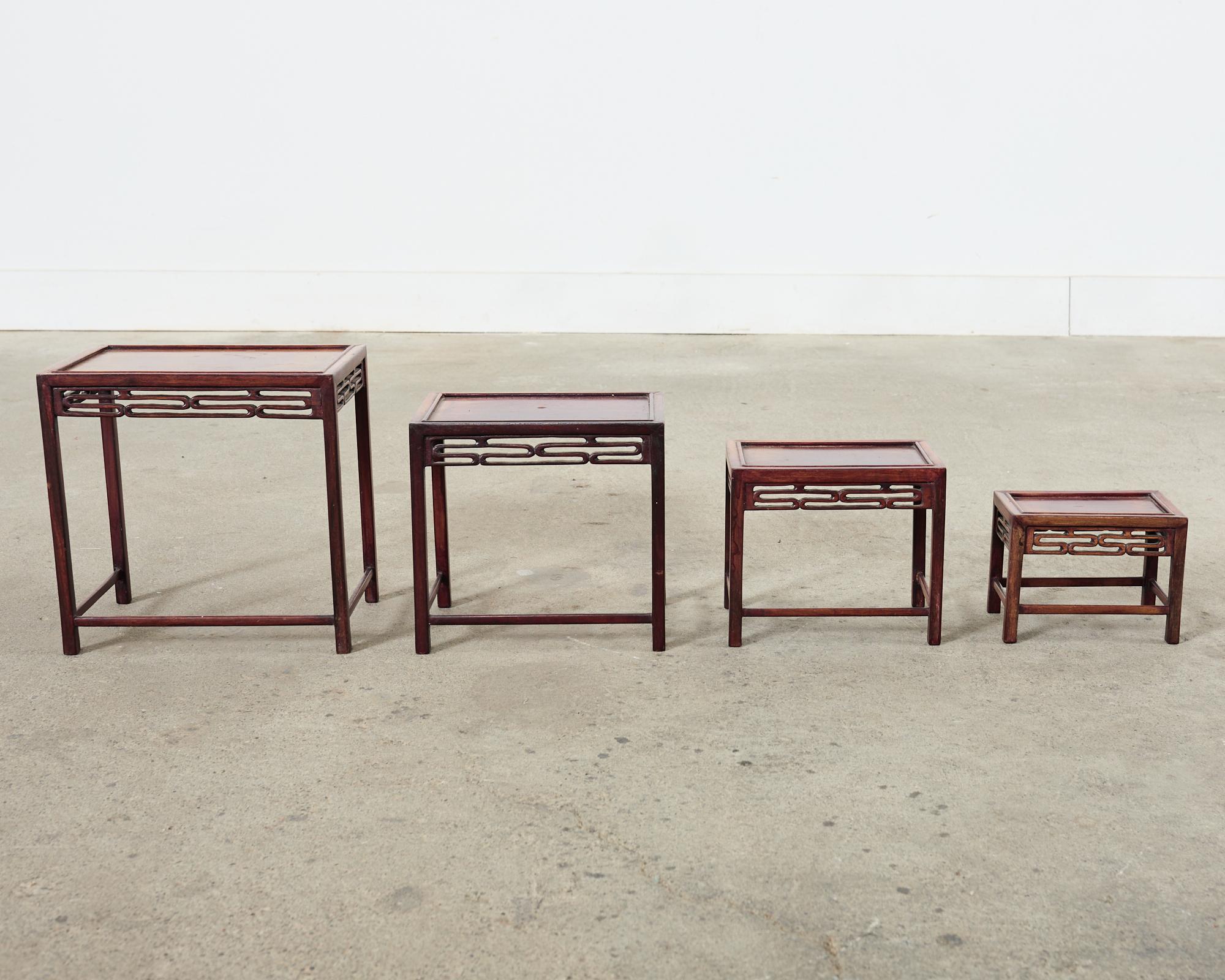 Set of Four Diminutive Chinese Export Hardwood Nesting Tables For Sale 12