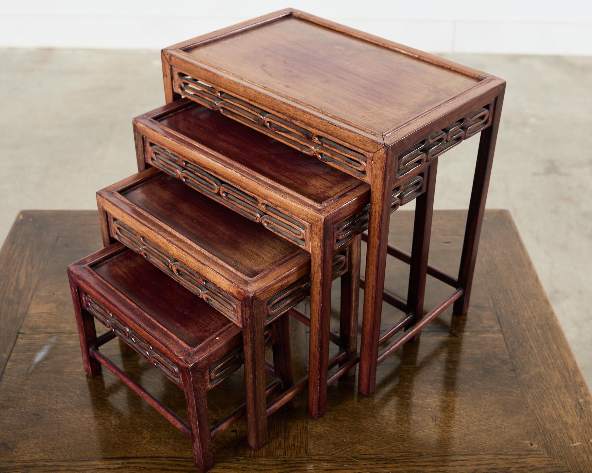 Set of Four Diminutive Chinese Export Hardwood Nesting Tables In Good Condition For Sale In Rio Vista, CA