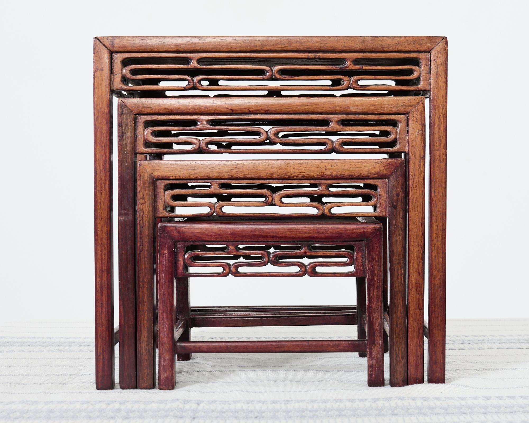 Set of Four Diminutive Chinese Export Hardwood Nesting Tables For Sale 3