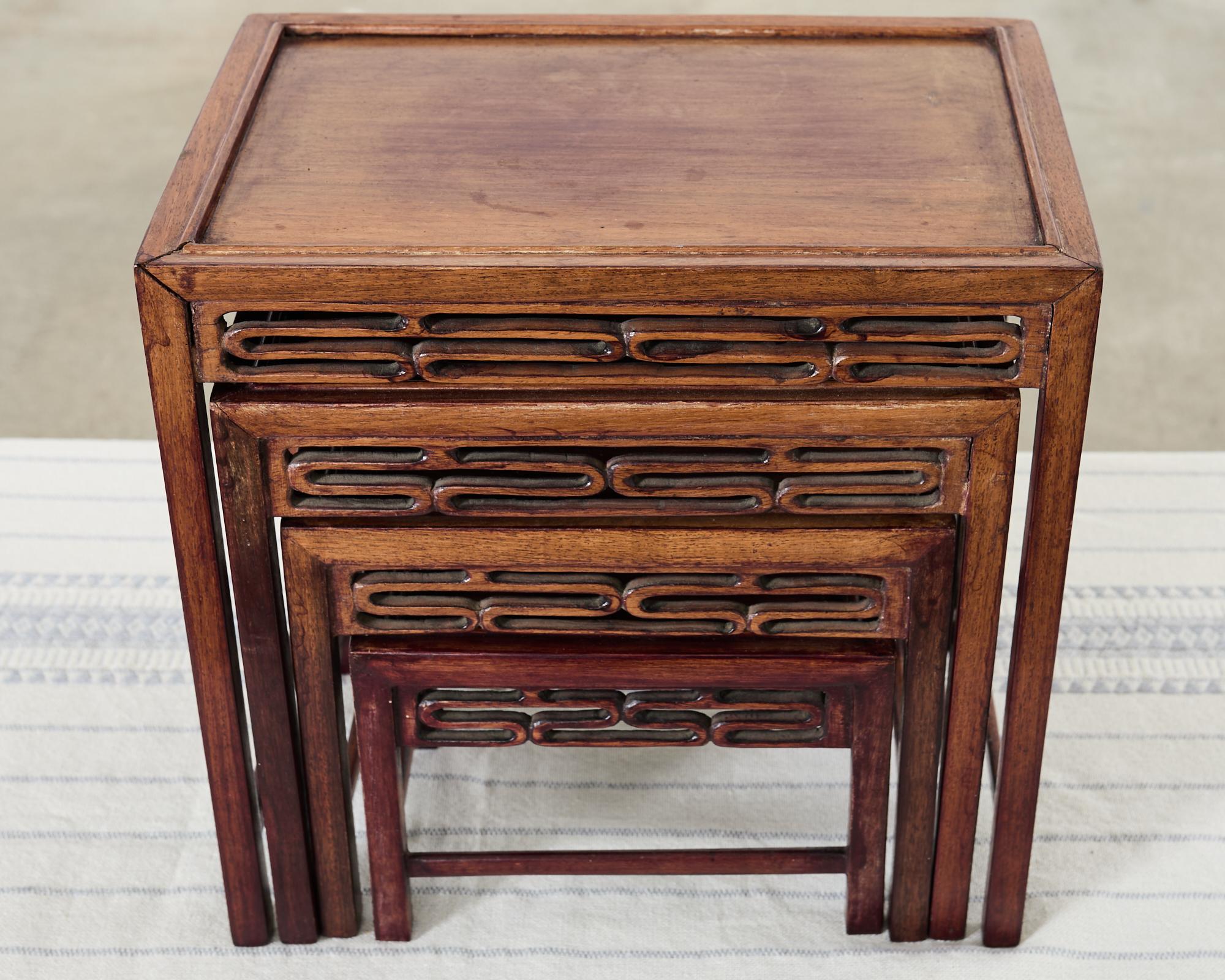 Set of Four Diminutive Chinese Export Hardwood Nesting Tables For Sale 4