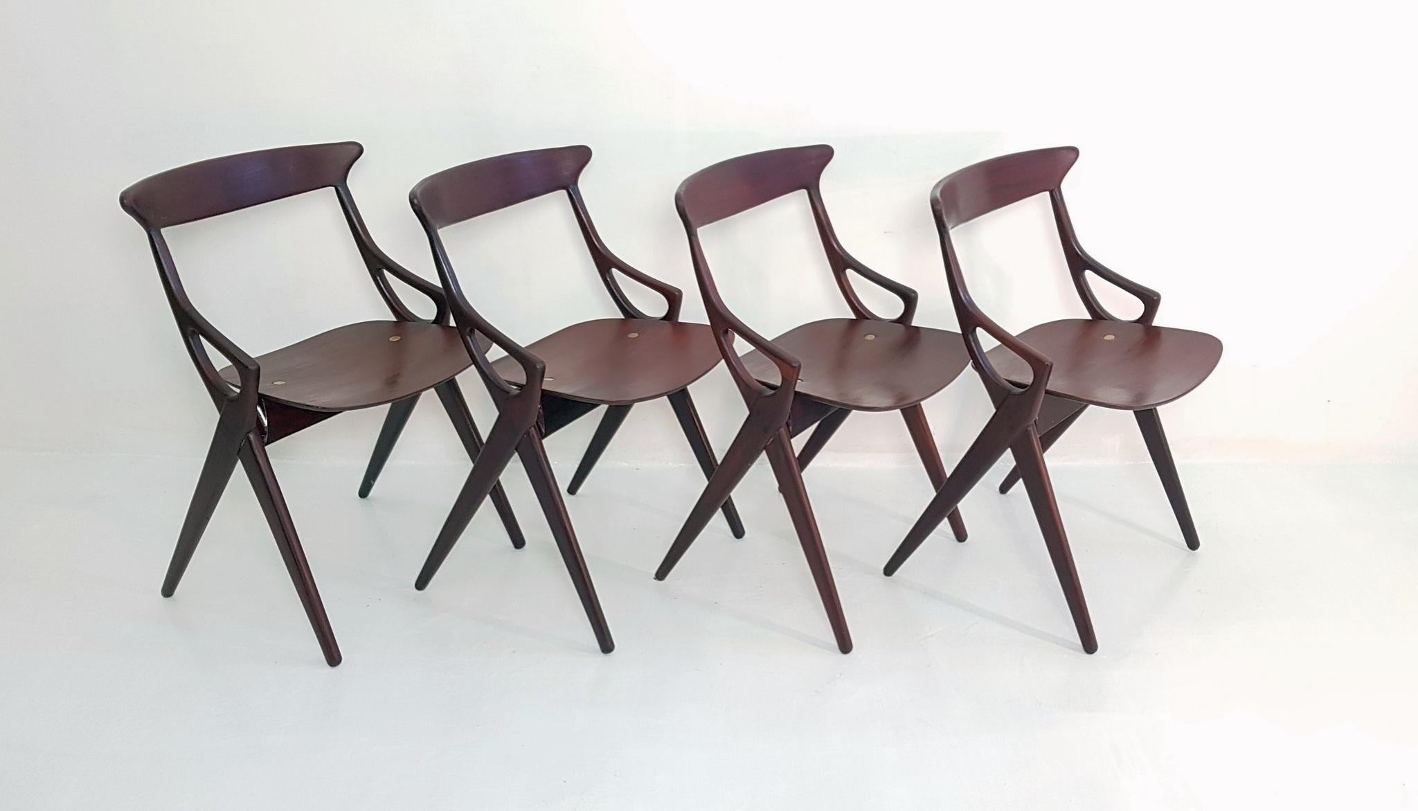 Set of 4 Dining Chairs by Arne Hovmand Olsen for Mogens Kold Denmark 1959 3