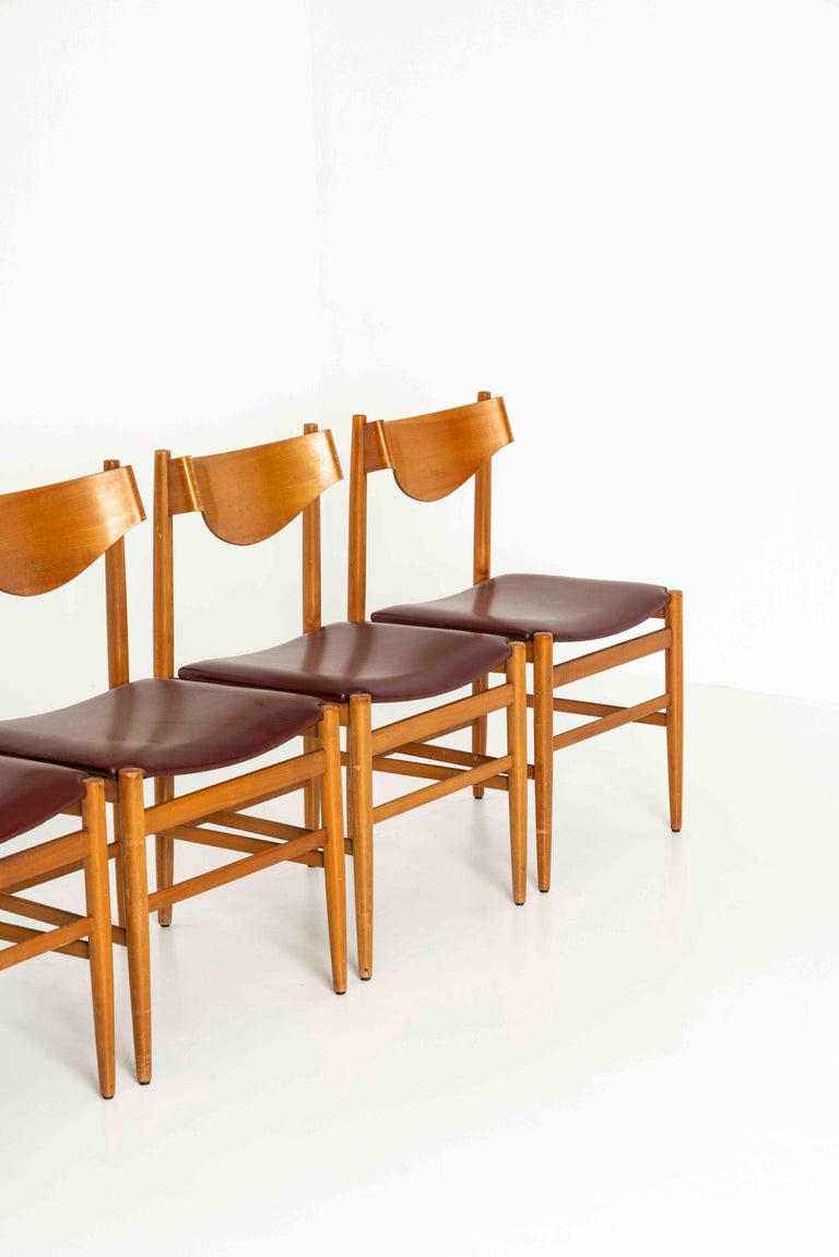 Italian Set of Four Dining Chairs by Gianfranco Frattini for Cassina, 1960s For Sale