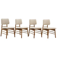 Ensemble de quatre chaises de salle à manger par Greta Grossman, nouveau tissu de Knoll