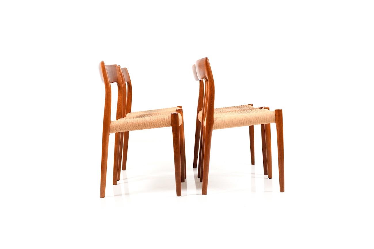 Set of four dining chairs in solid teak by Niels O. Møller. Model no.78. Seats in original papercord. Produced by J.L. Møllers Møbelfabrik, 1960s.

Size: 
43.0 x 46.0 x 77.0 CM (D x W x H), seat height: 46 CM.