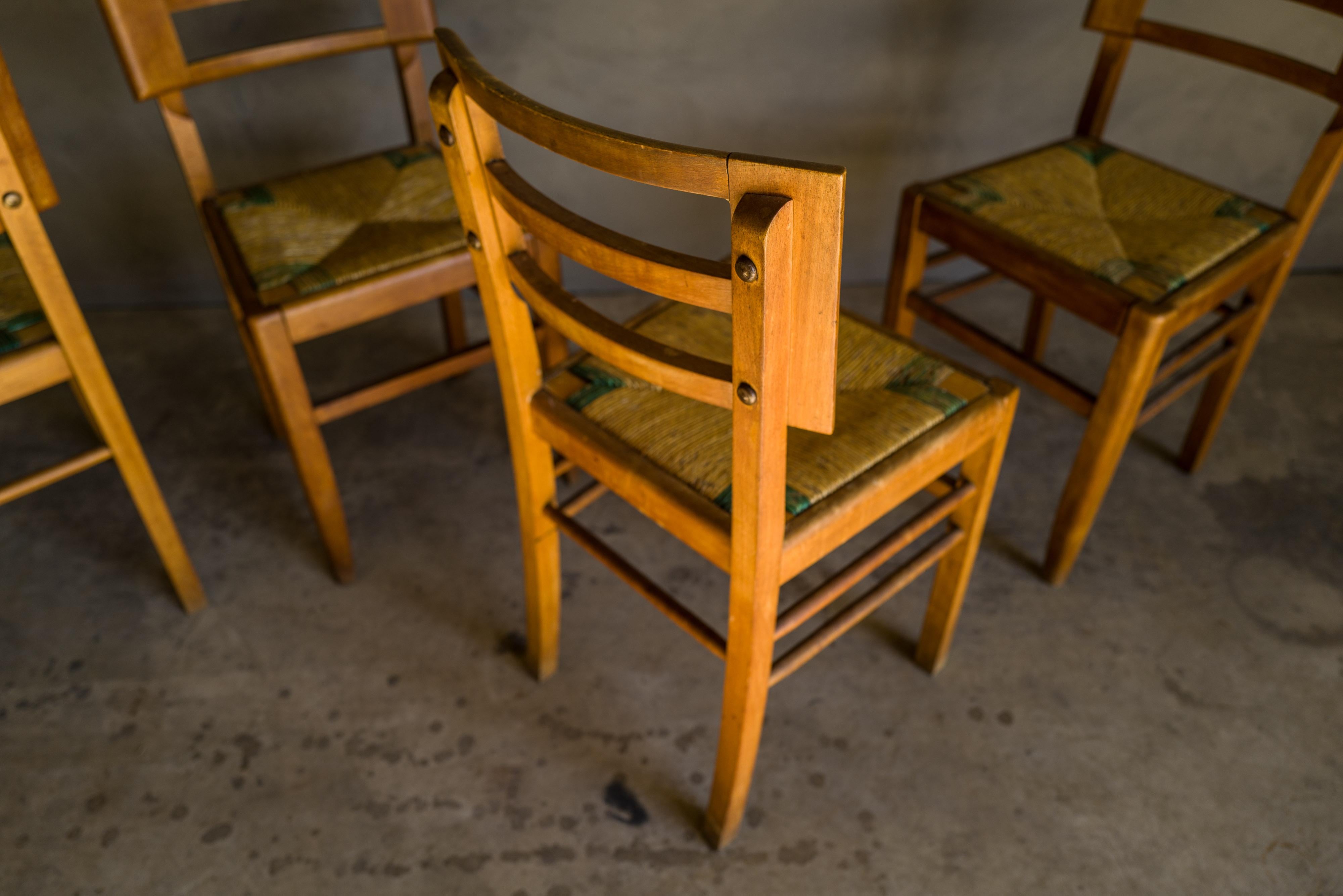 European Set of Four Dining Chairs by Pierre Cruege, France, 1940s