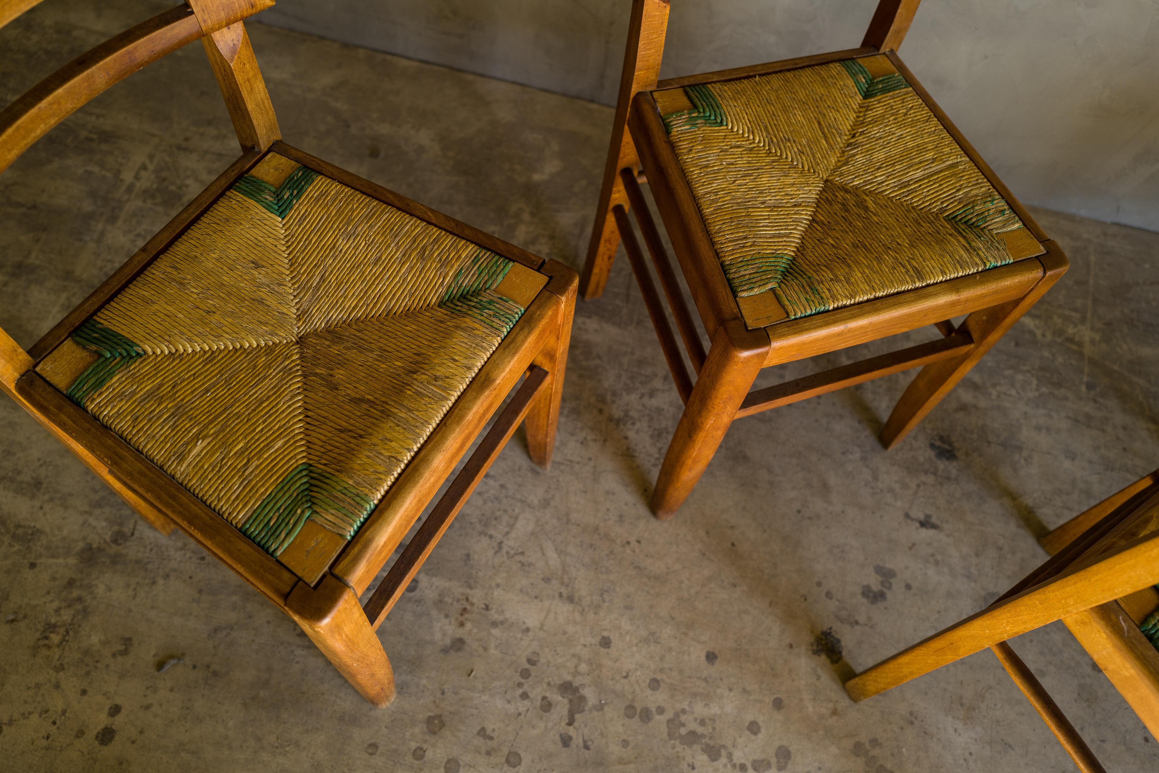 Mid-20th Century Set of Four Dining Chairs by Pierre Cruege, France, 1940s