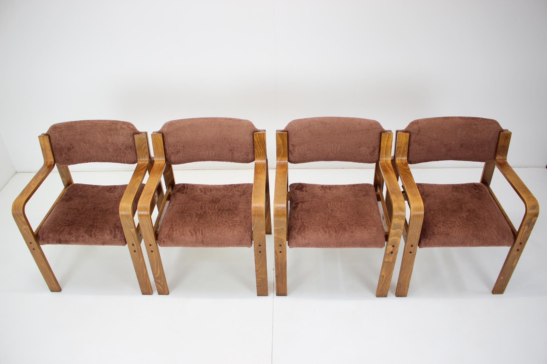 Mid-Century Modern Set of Four Dining Chairs Designed Ludvík Volák for Dřevopodnik Holešov, 1960's