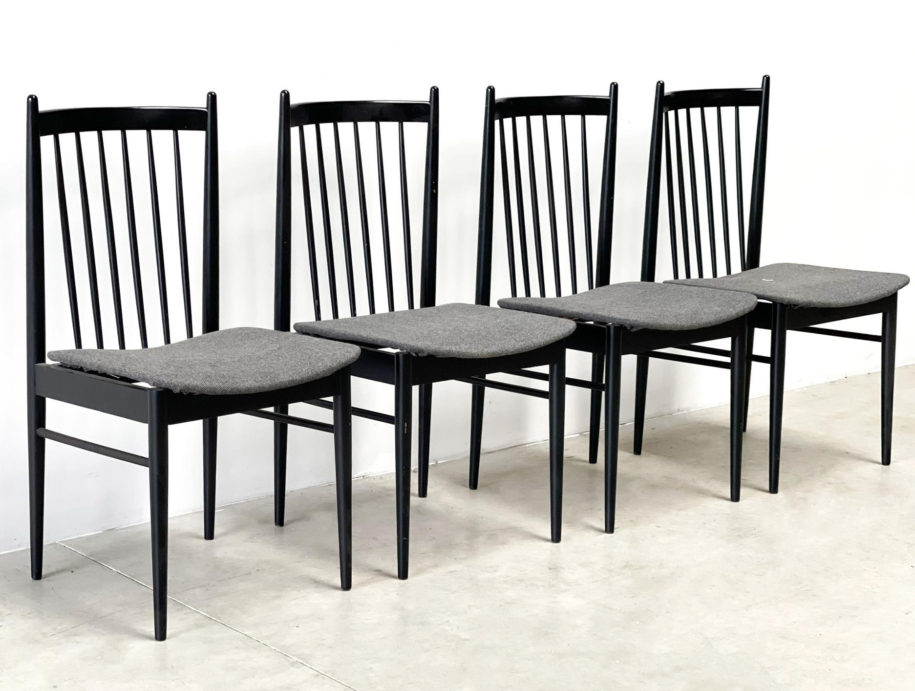 Wood Set of Four Dining Chairs For Sale
