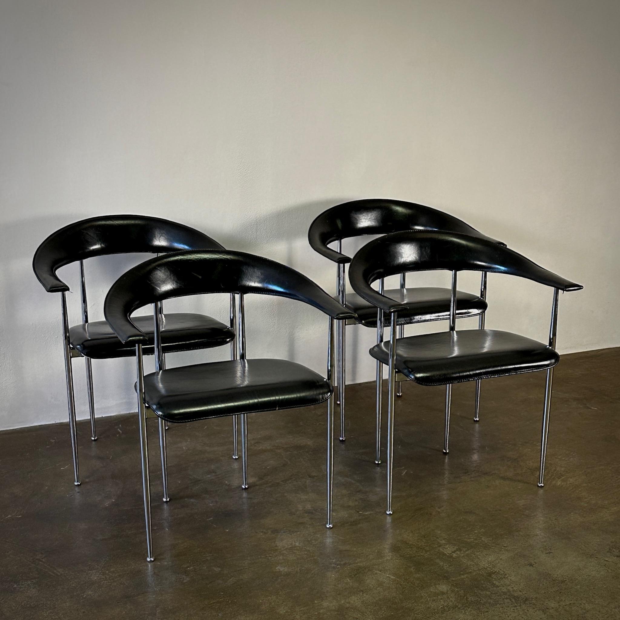 Leather Set of Four Dining Chairs For Sale