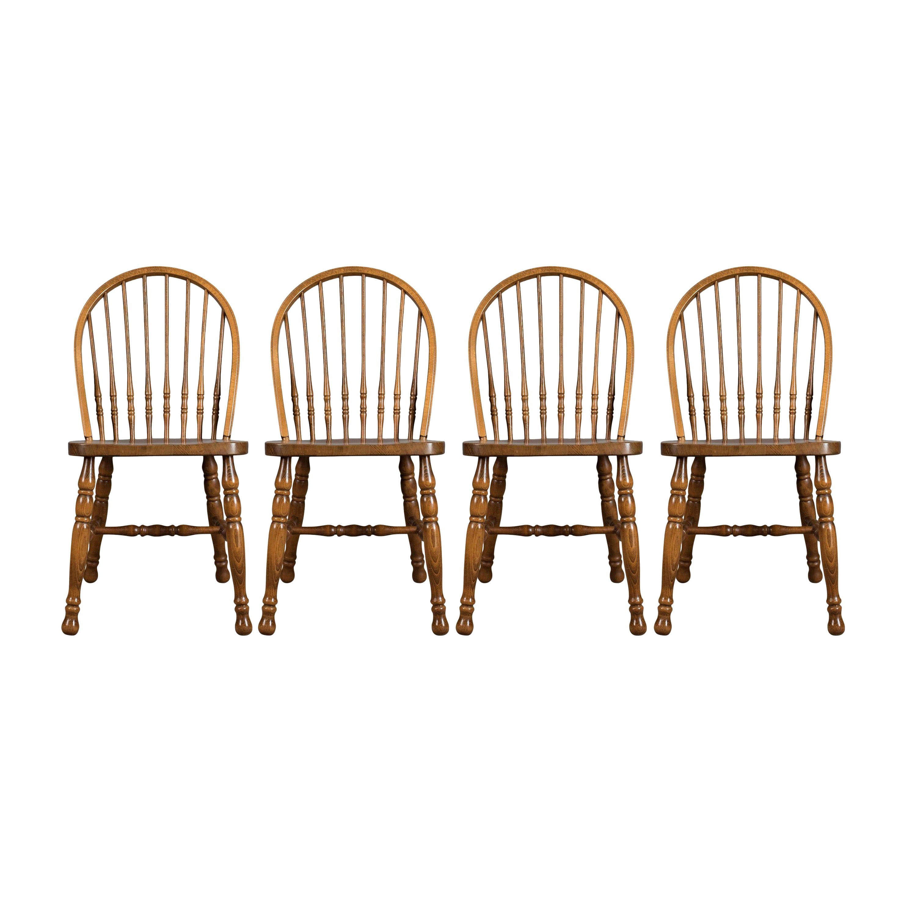 Set of Four Dining Chairs, French Windsor Hoop Stick-Back, Beech, 20th Century