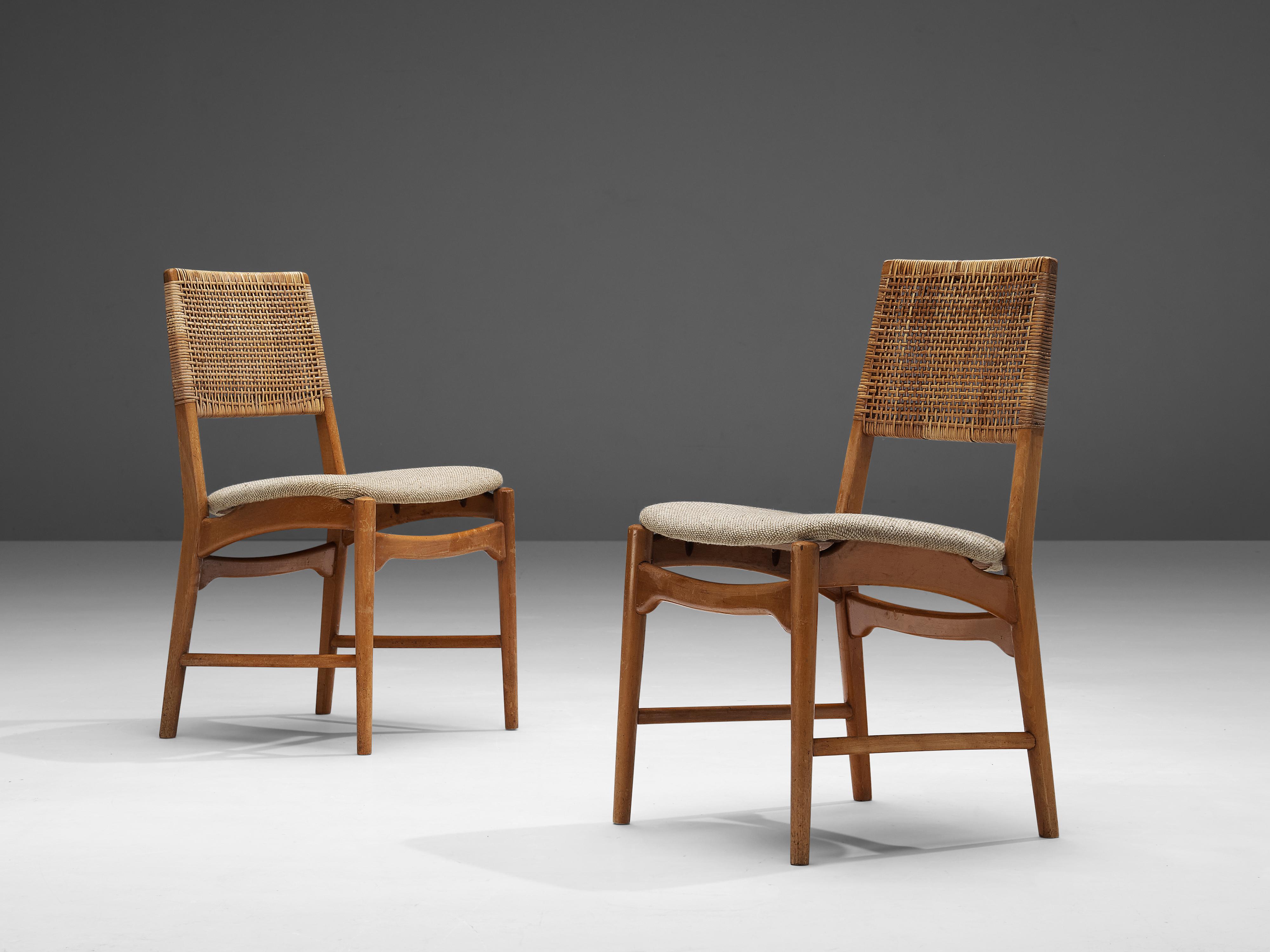 Set of Four Dining Chairs in Beech and Natural Fibre 1