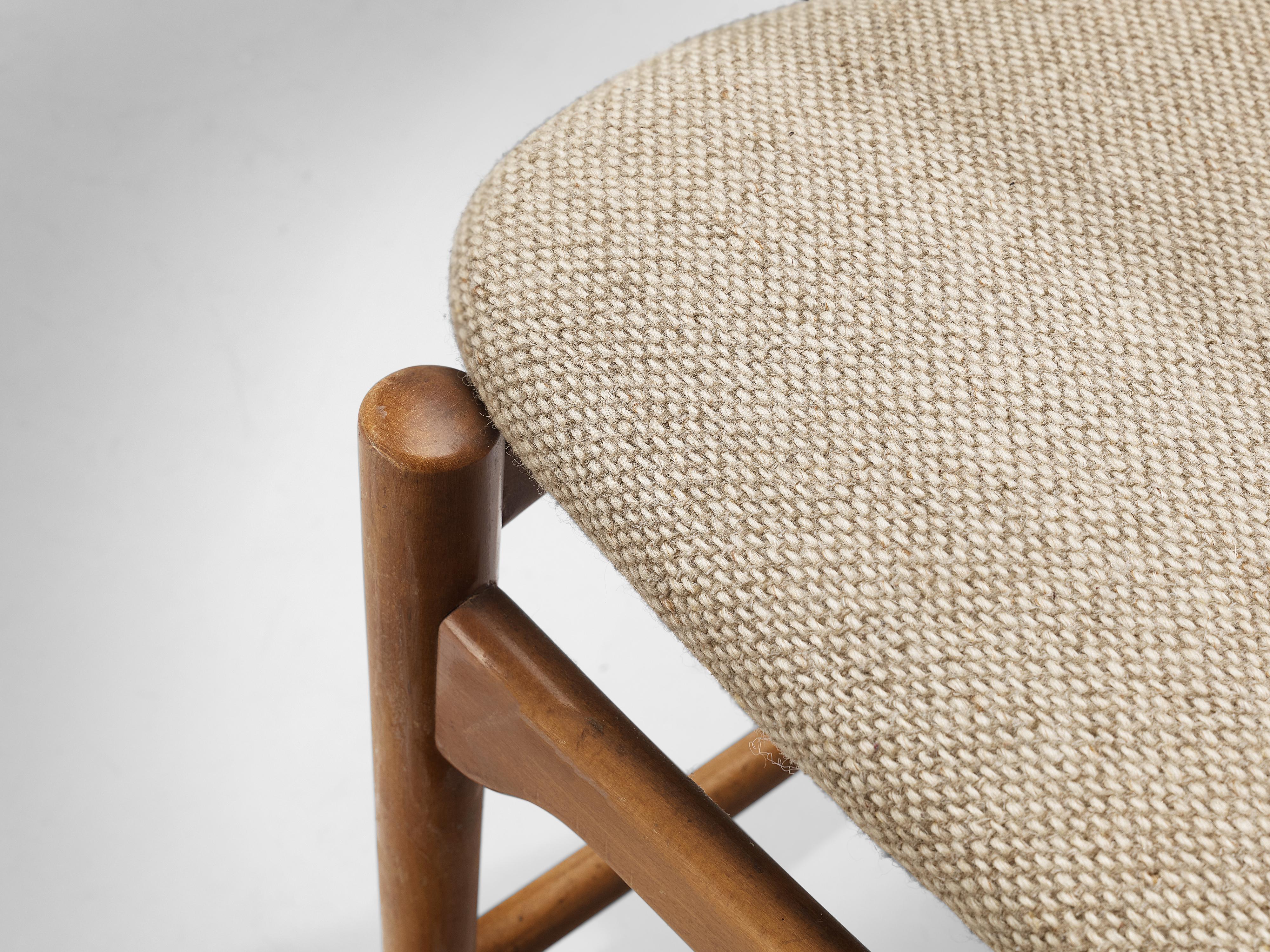 Mid-Century Modern Set of Four Dining Chairs in Beech and Natural Fibre