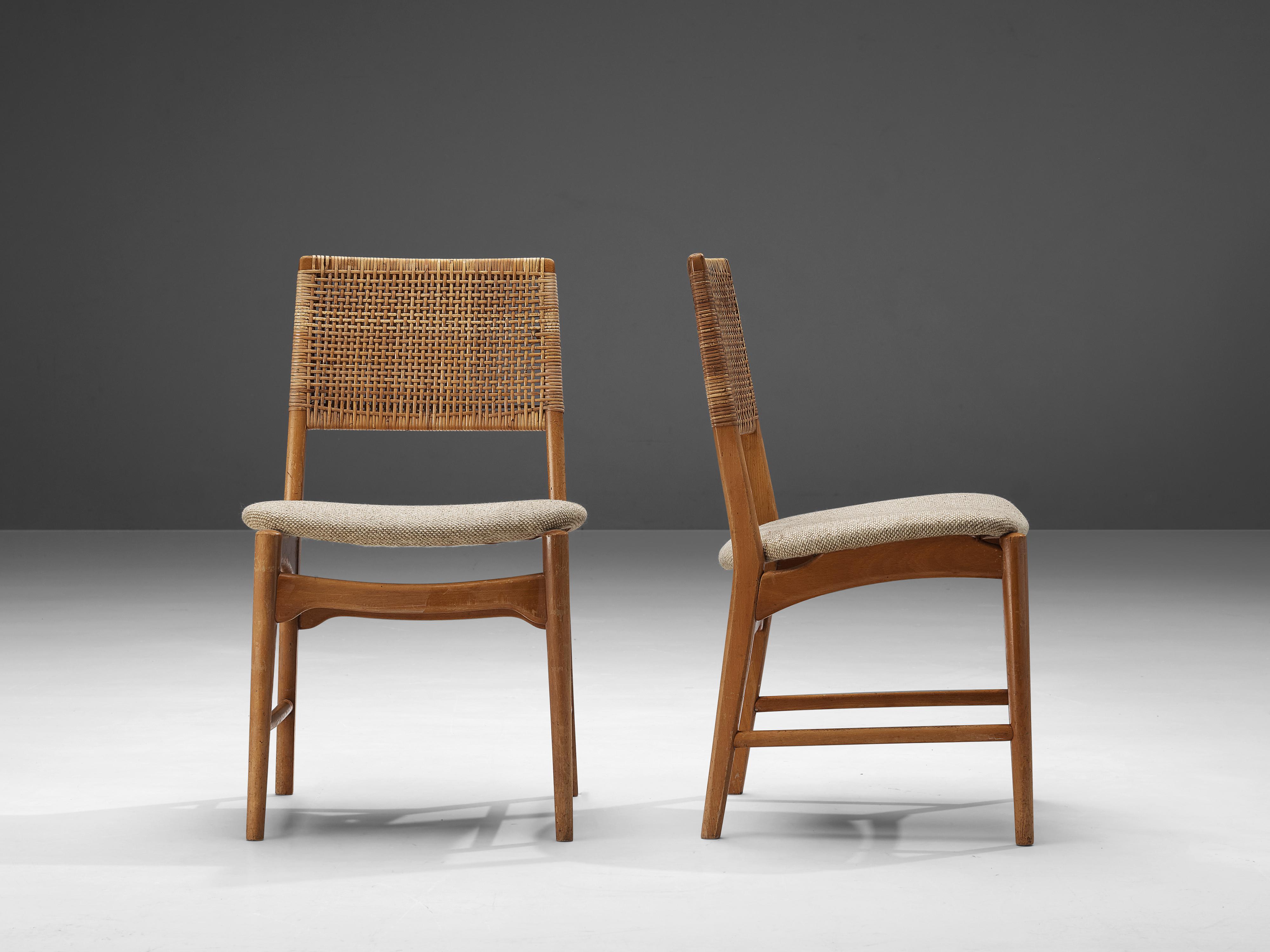 Danish Set of Four Dining Chairs in Beech and Natural Fibre