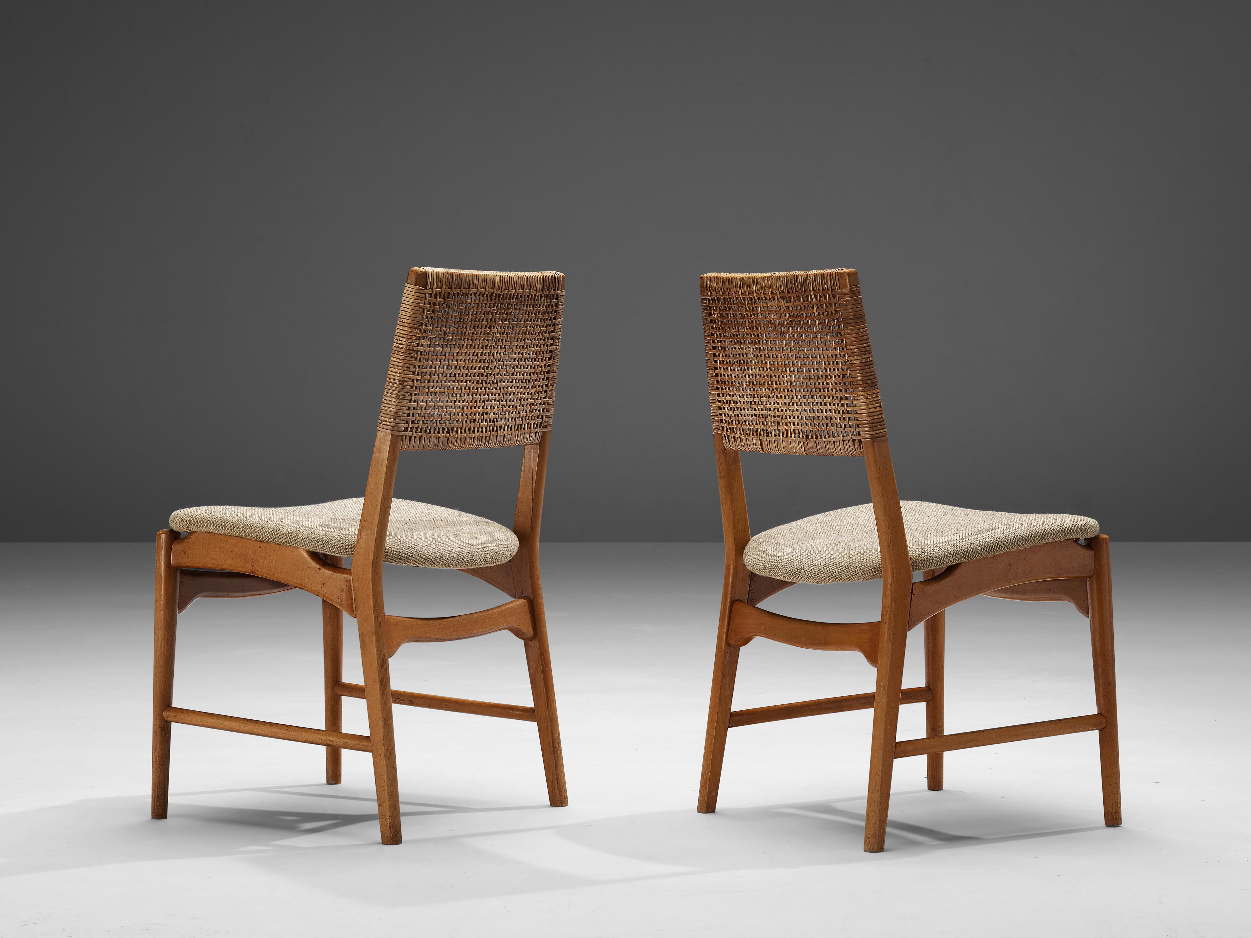 Mid-20th Century Set of Four Dining Chairs in Beech and Natural Fibre
