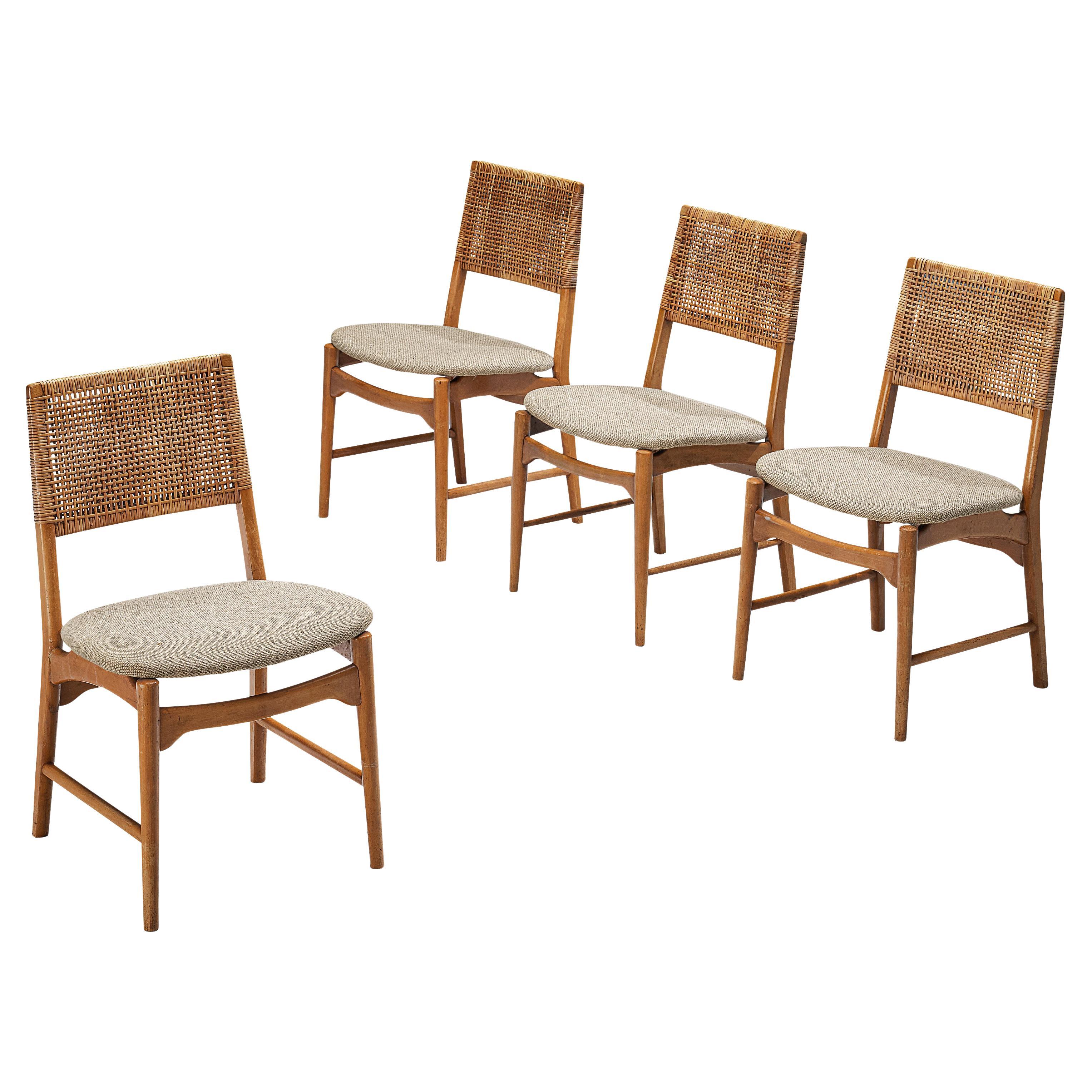 Set of Four Dining Chairs in Beech and Natural Fibre