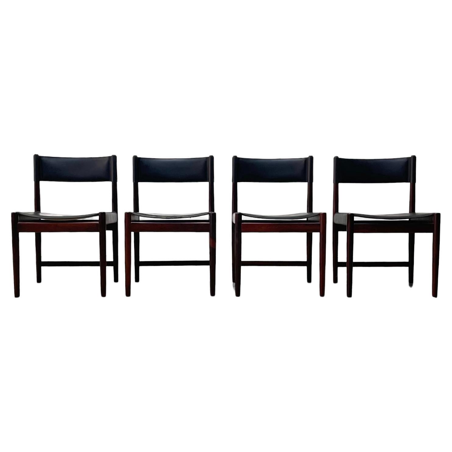 Ensemble de quatre chaises de salle à manger en cuir noir par Kurt Østervig pour Sibast, 1960s