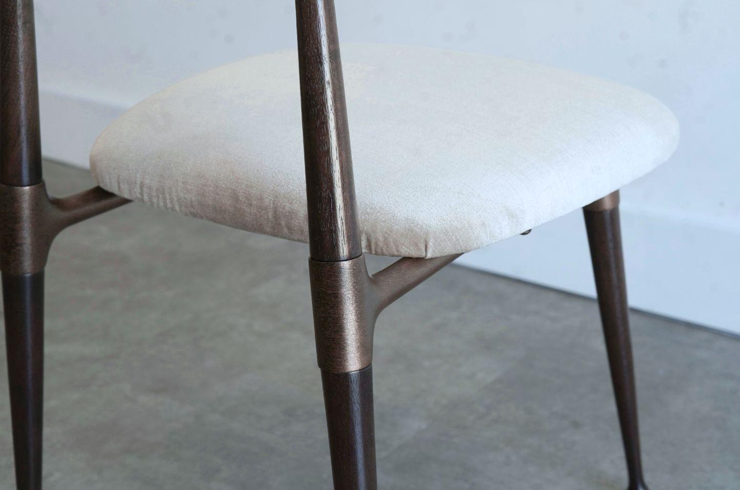Set of Four Dining Chairs in Chenille and Bronze by Dan Johnson, C. 1950s im Angebot 1