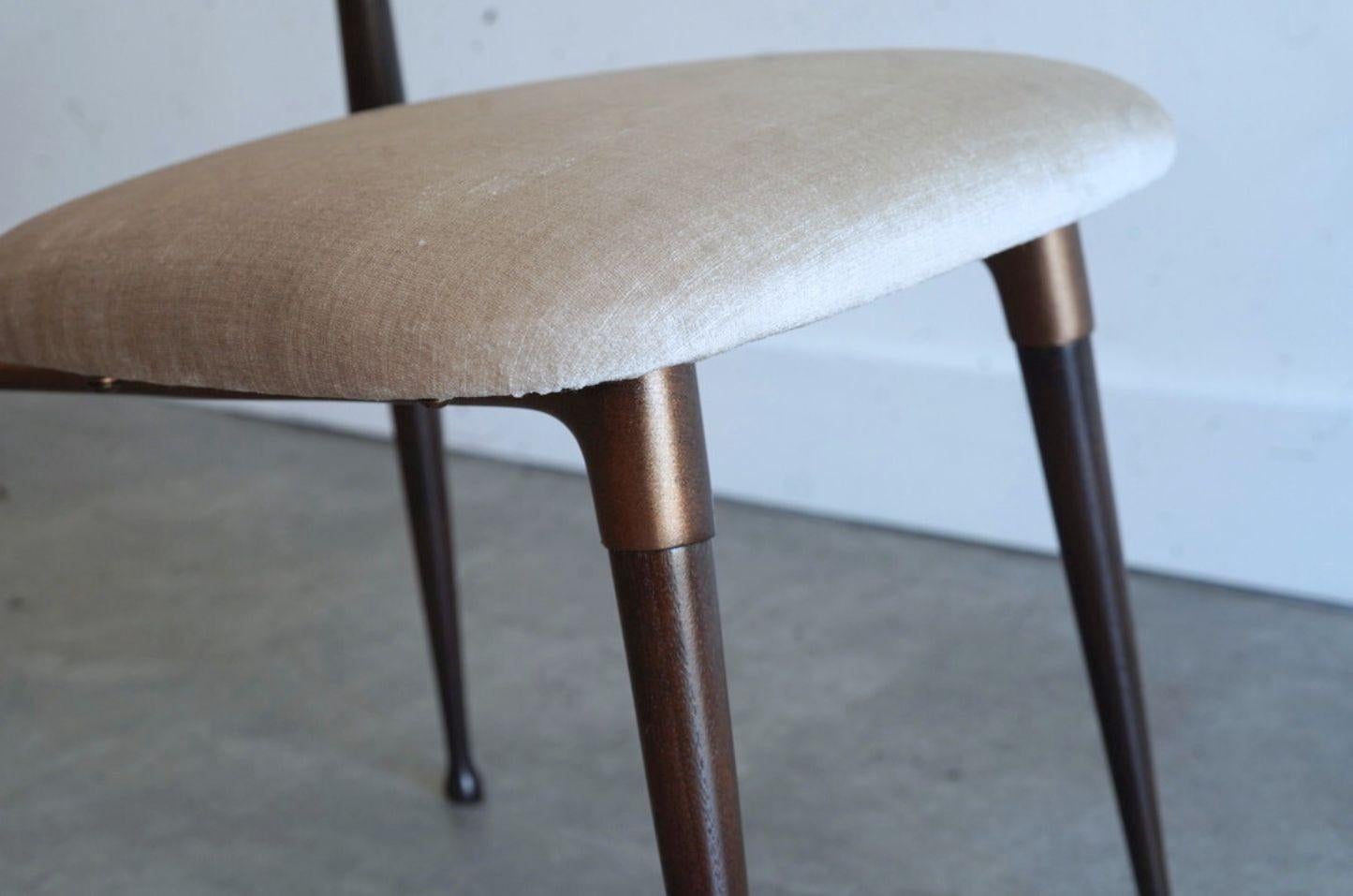 Set of Four Dining Chairs in Chenille and Bronze by Dan Johnson, C. 1950s im Angebot 3