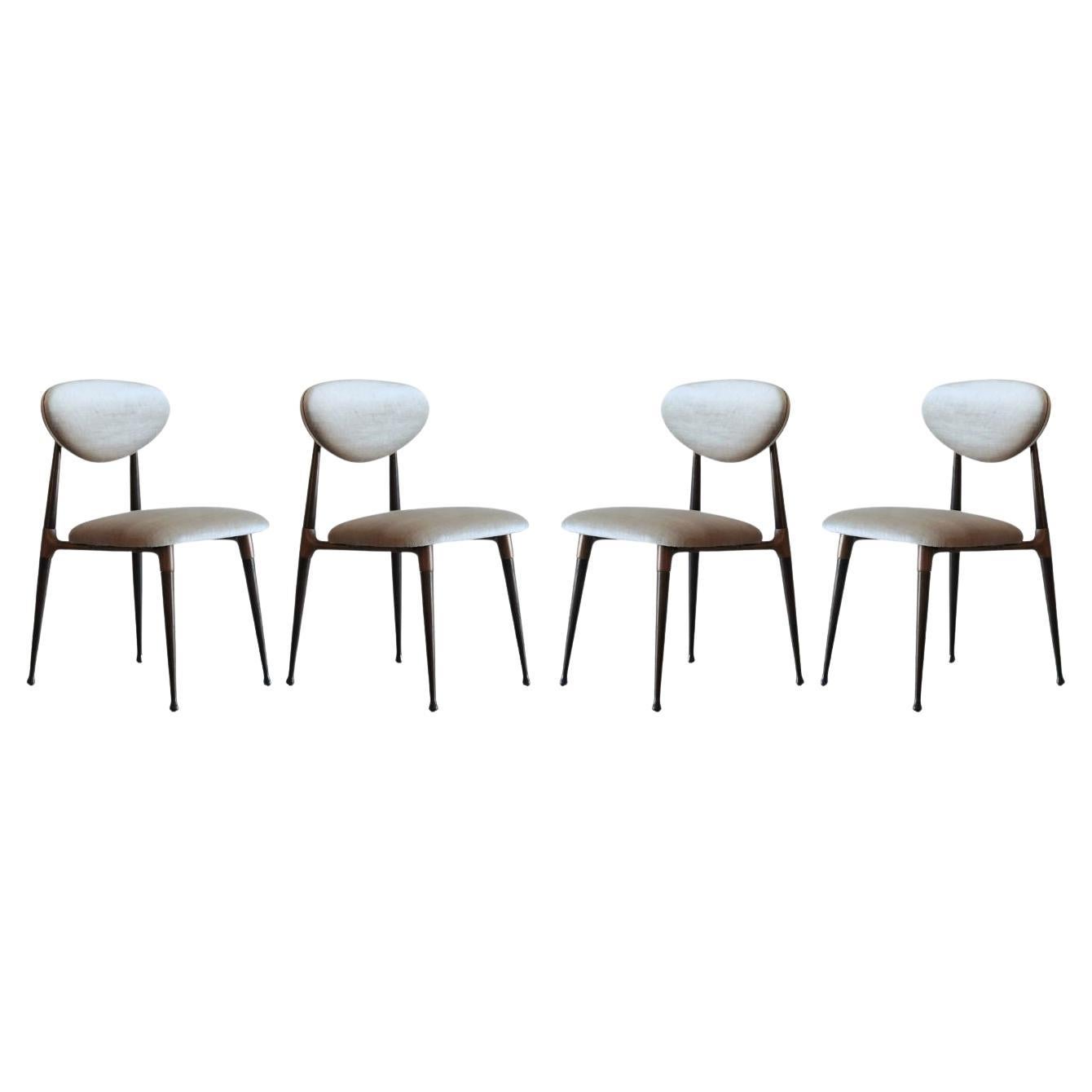 Set of Four Dining Chairs in Chenille and Bronze by Dan Johnson, C. 1950s