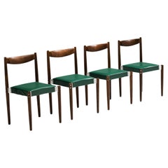Set of Four Dining Chairs in Green Leatherette and Stained Wood