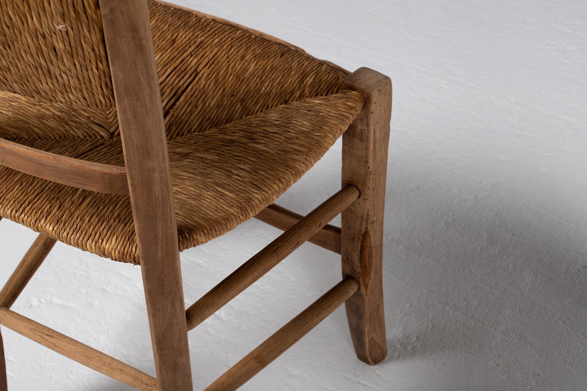 20th Century Set of Four Dining Chairs in Oak and Rush, France, 1950s For Sale