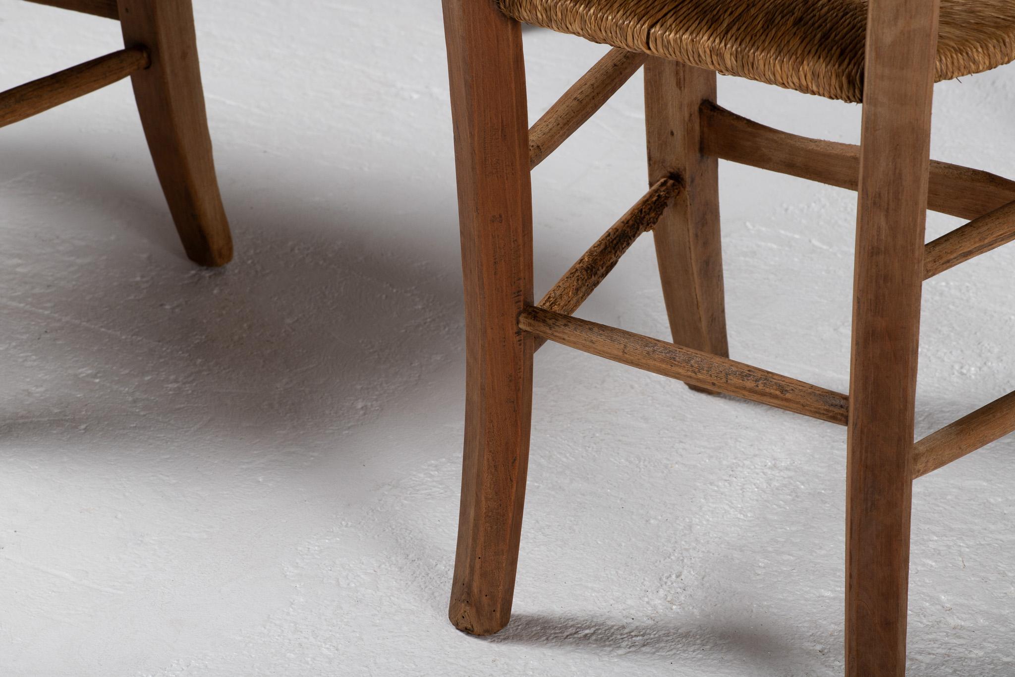 Set of Four Dining Chairs in Oak and Rush, France, 1950s For Sale 1