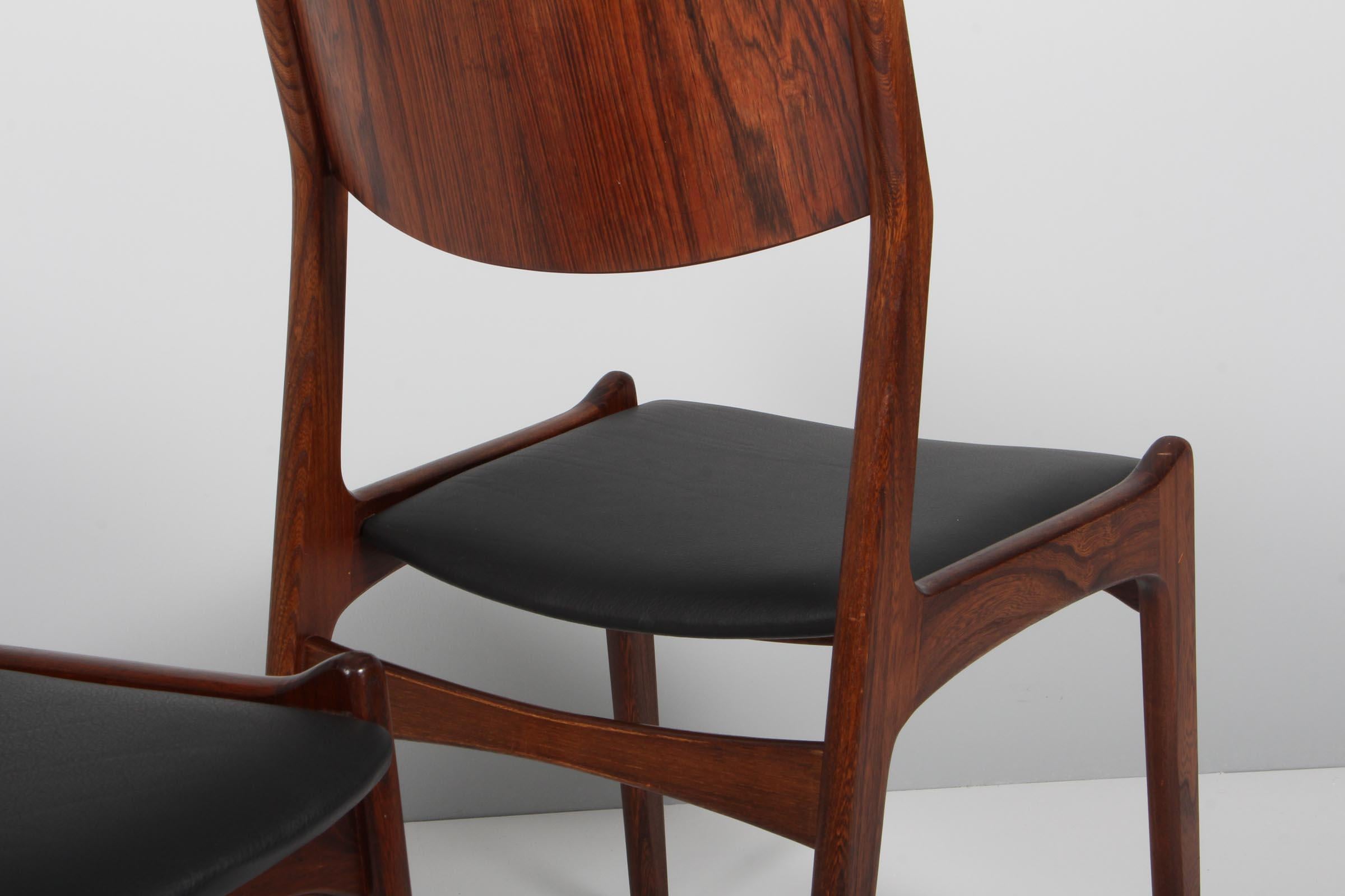 Leather Set of Four Dining Chairs in Rosewood by Vilhelm Jørgensen, 1960s Denmark