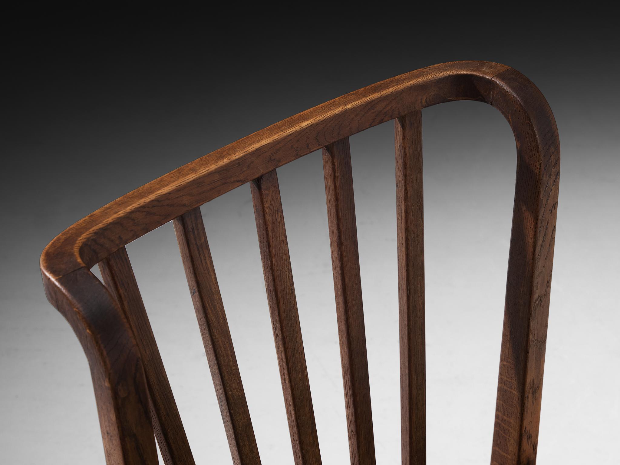 Set of Four Dining Chairs in Stained Oak and Striped Upholstery (Europäisch) im Angebot