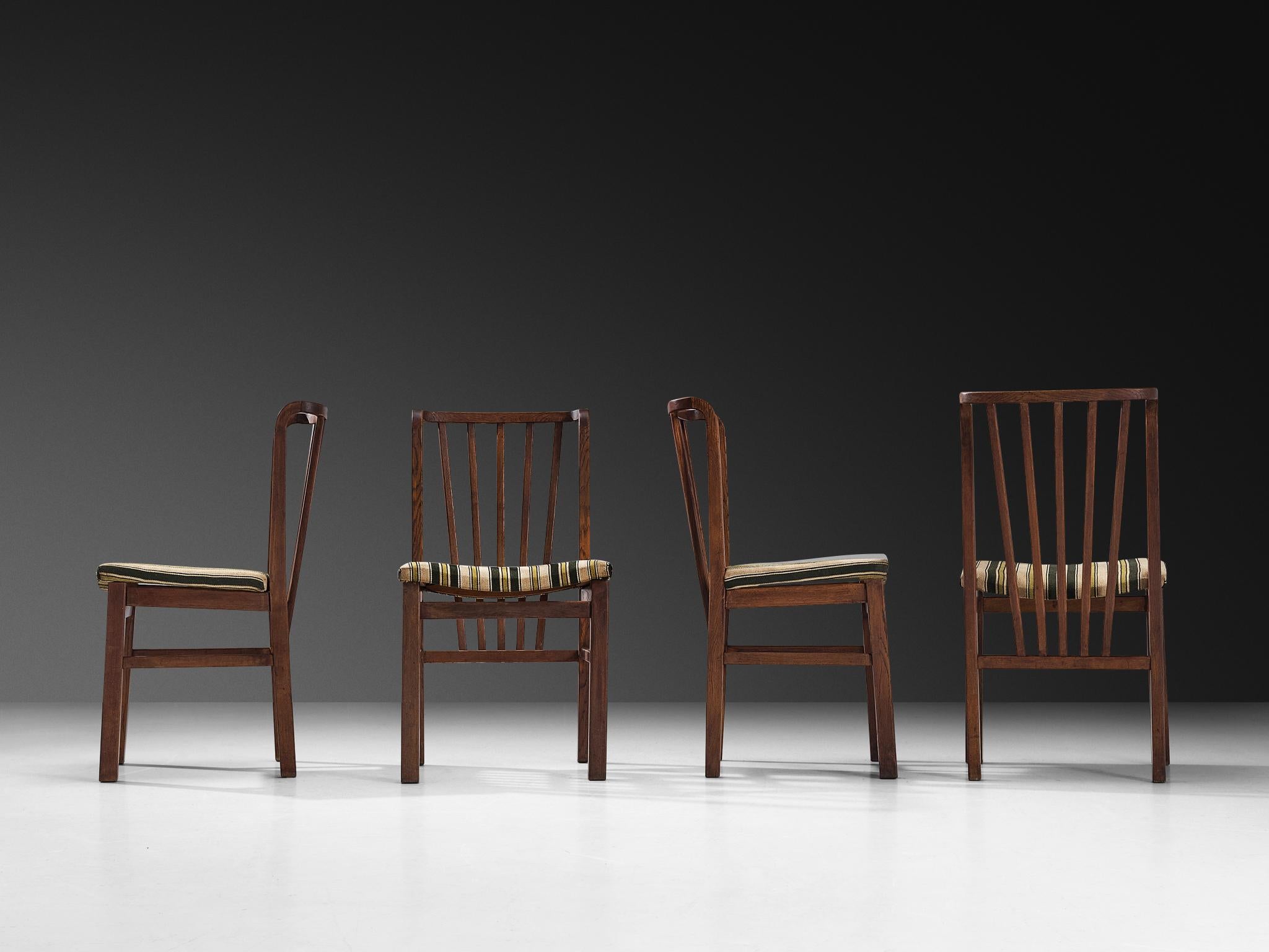 Set of Four Dining Chairs in Stained Oak and Striped Upholstery im Zustand „Gut“ im Angebot in Waalwijk, NL