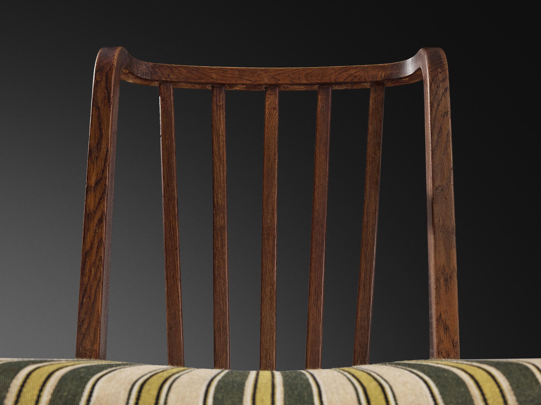 Set of Four Dining Chairs in Stained Oak and Striped Upholstery im Angebot 1
