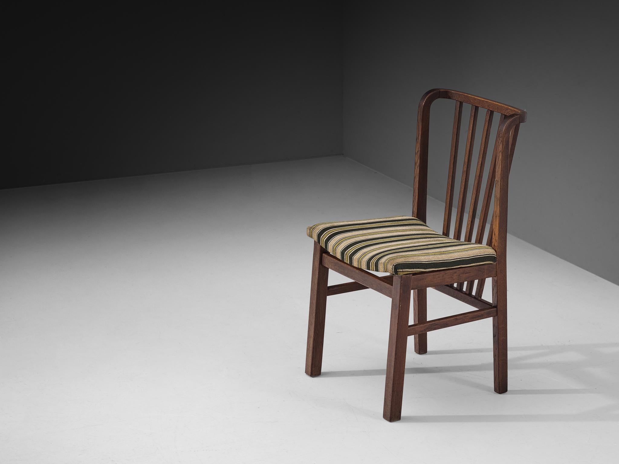 Set of Four Dining Chairs in Stained Oak and Striped Upholstery im Angebot 2