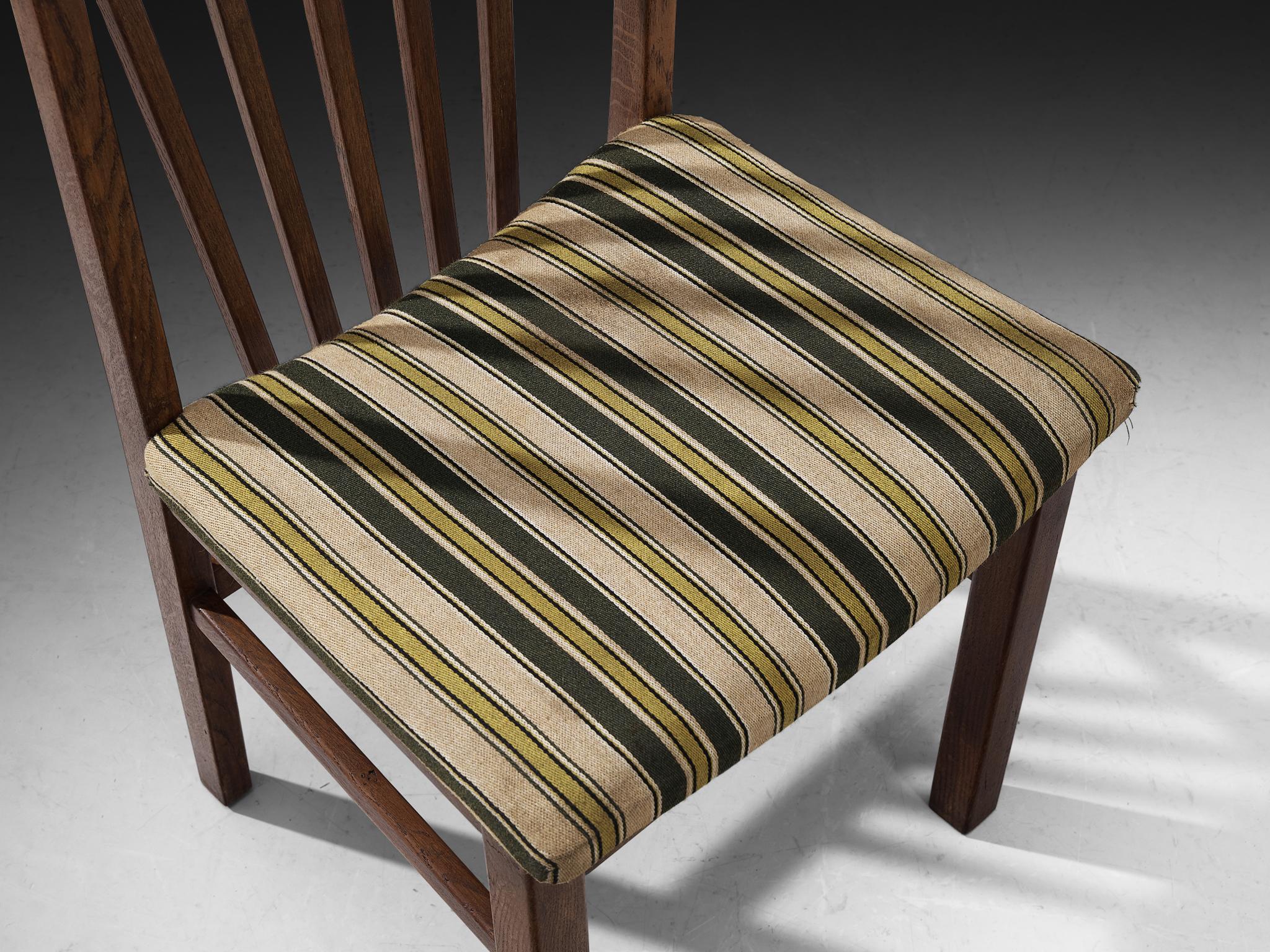 Set of Four Dining Chairs in Stained Oak and Striped Upholstery im Angebot 3