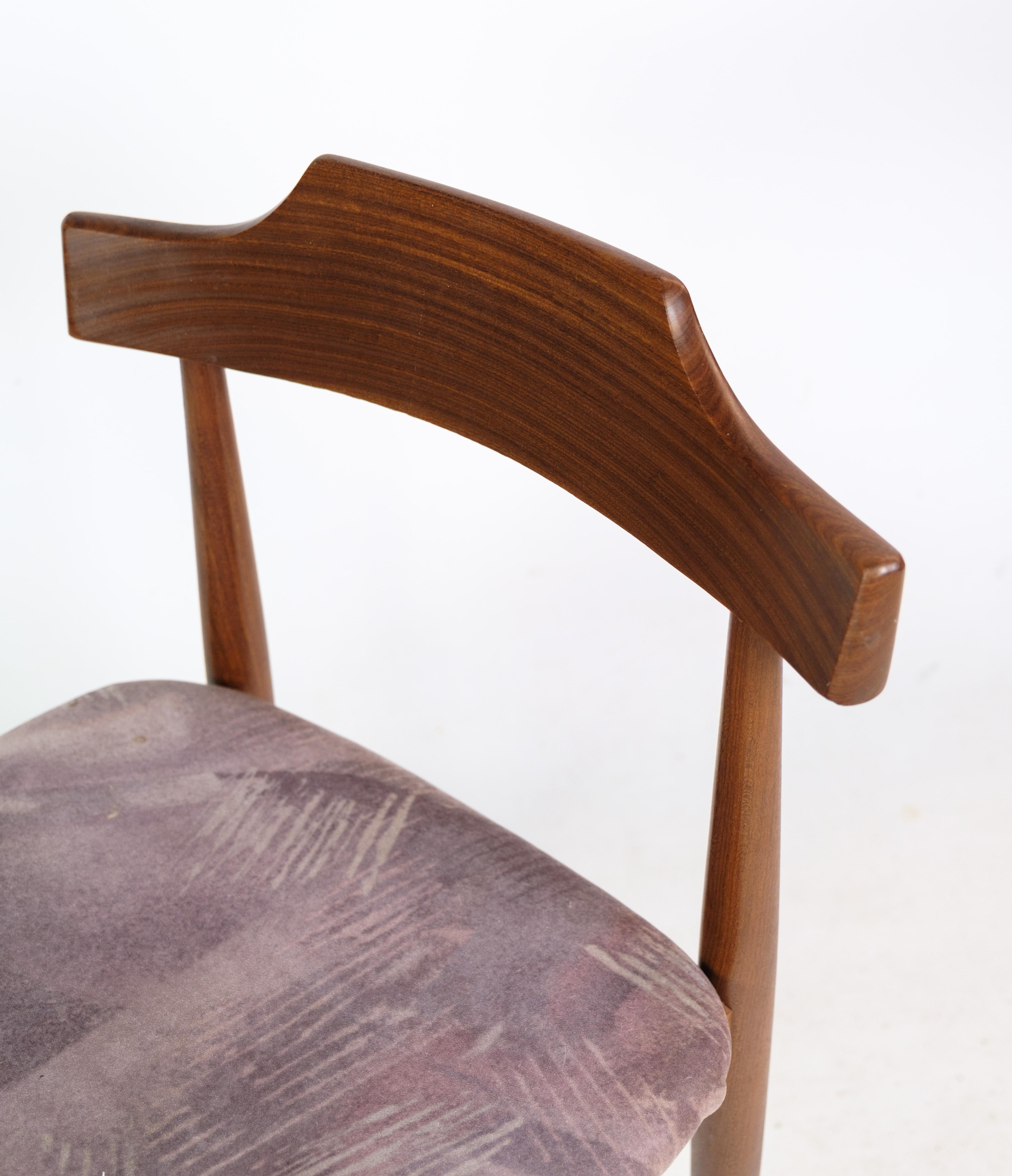 Set of Four Dining Chairs in Teak, Grey Fabric, Hans Olsen, 1960 For Sale 1