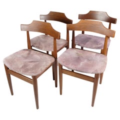 Set of Four Dining Chairs in Teak, Grey Fabric, Hans Olsen, 1960