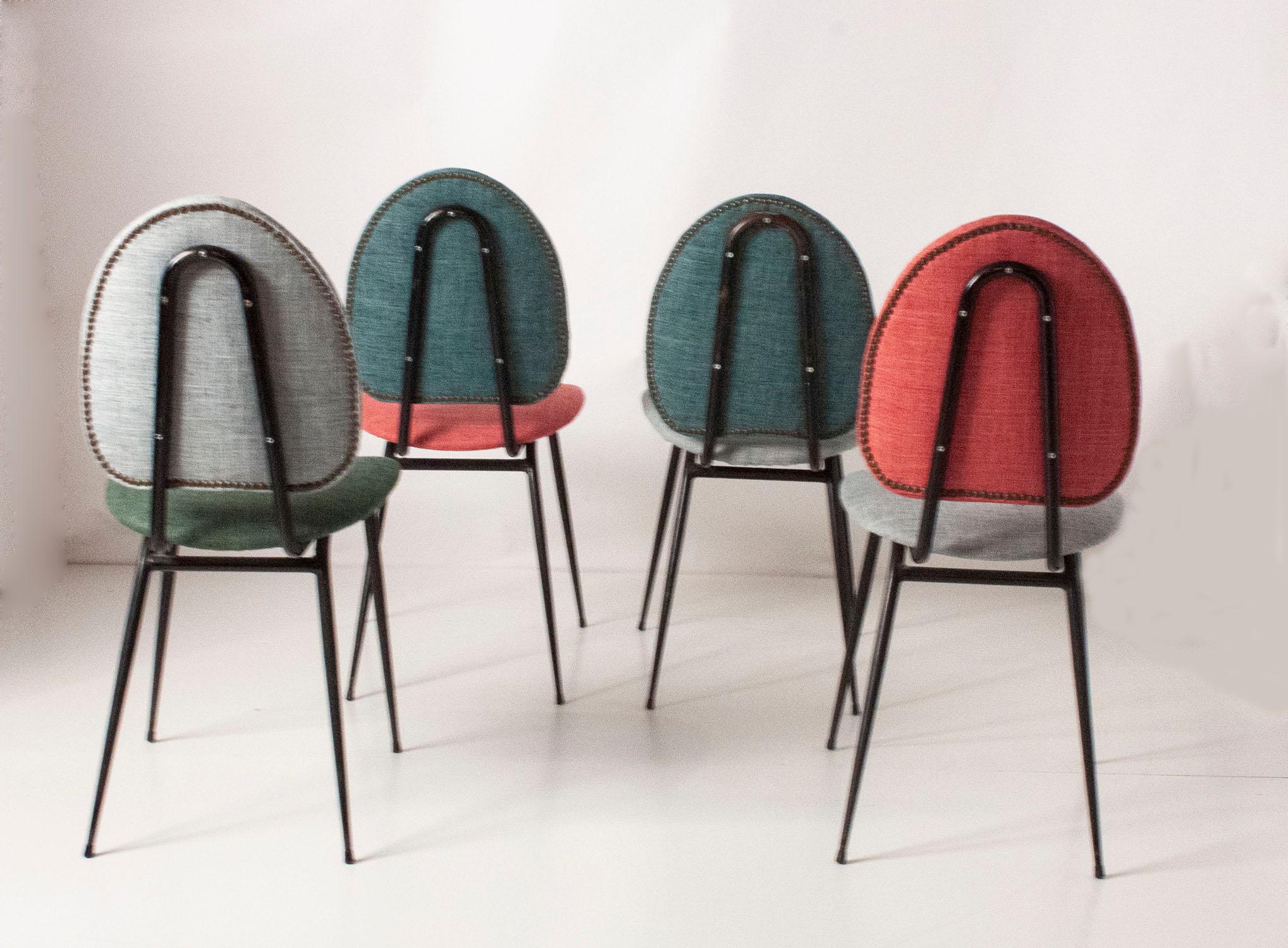 Mid-Century Modern Set of Four Dining Chairs, in Various Colors, Spain, 1950s