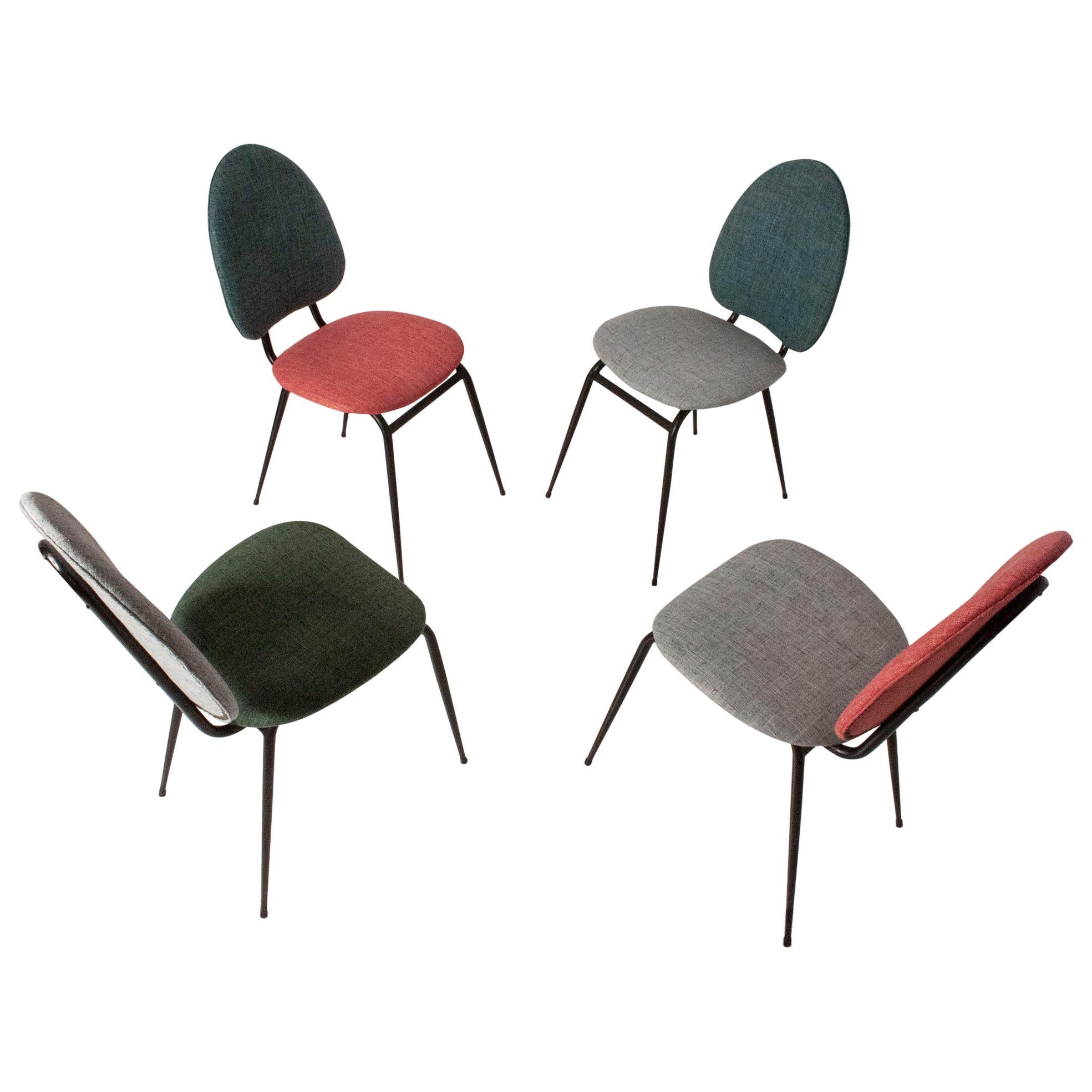 Set of Four Dining Chairs, in Various Colors, Spain, 1950s