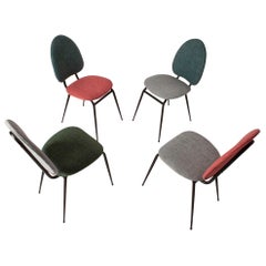 Set of Four Dining Chairs, in Various Colors, Spain, 1950s