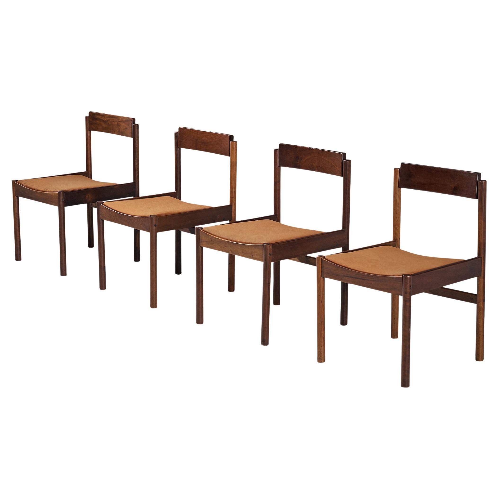 Set of Four Dining Chairs in Walnut with Rotatable Backrest